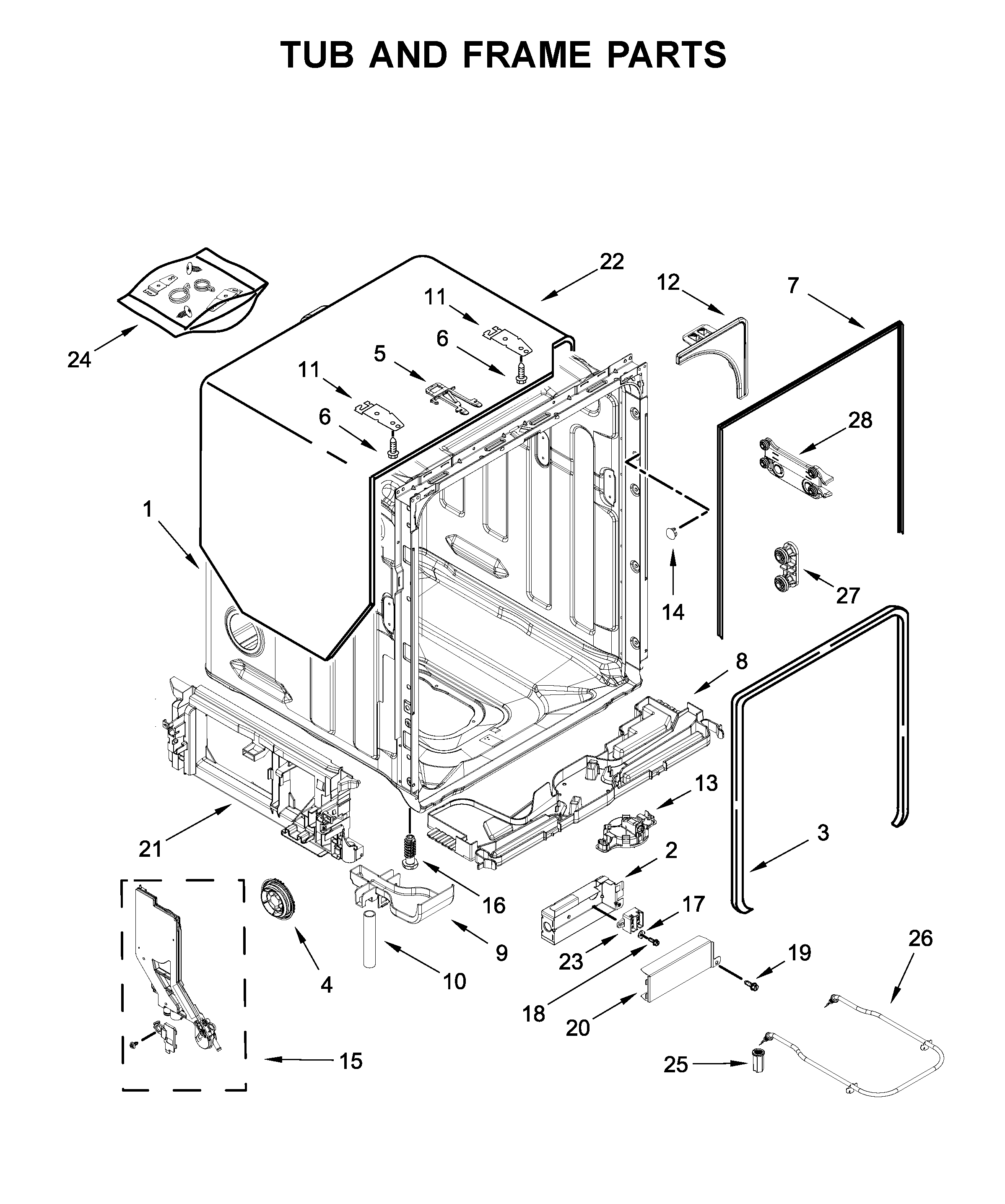 KitchenAid KDTM604KBS0 tub and frame parts diagram