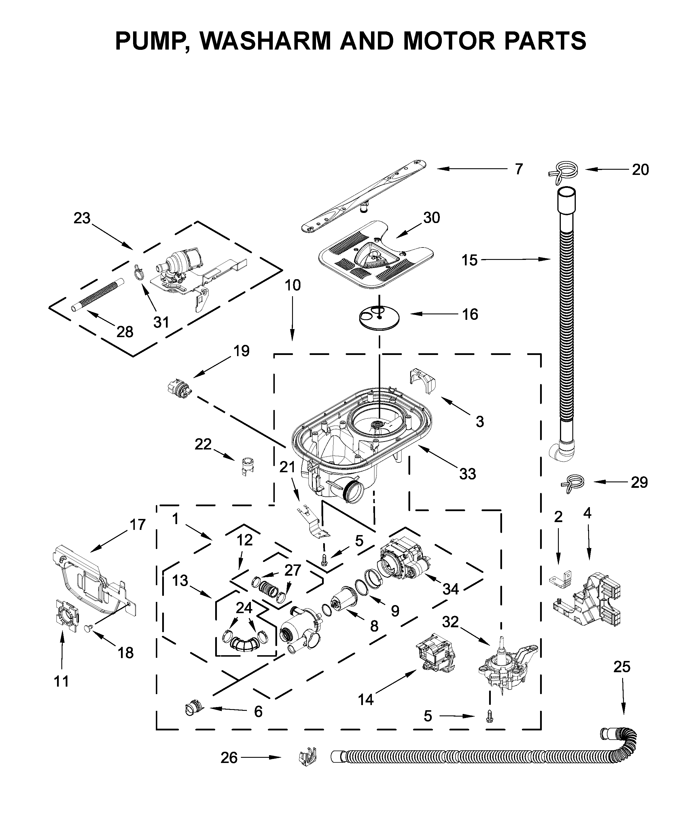 KitchenAid KDTM604KBS0 pump, washarm and motor parts diagram