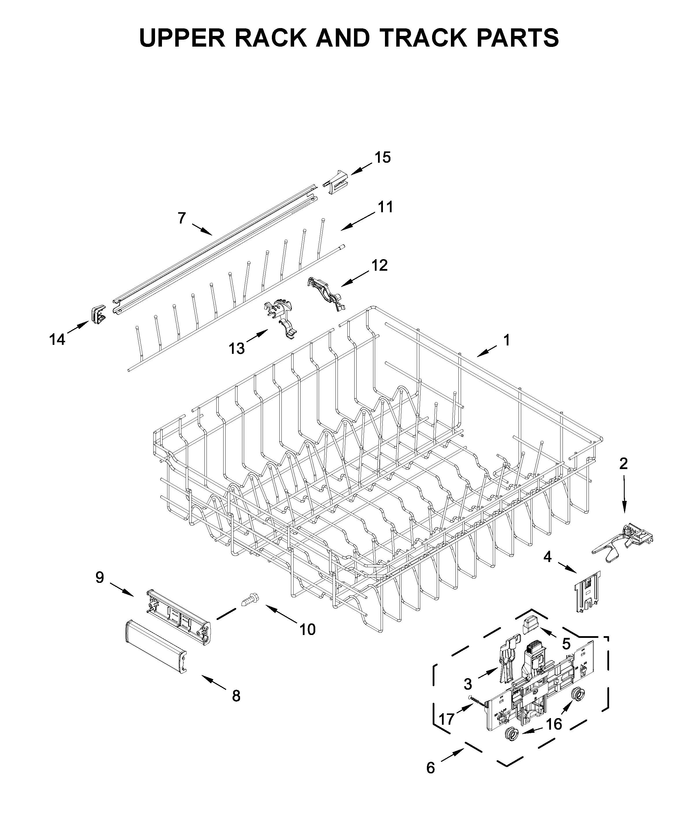 KitchenAid KDTM604KBS0 upper rack and track parts diagram