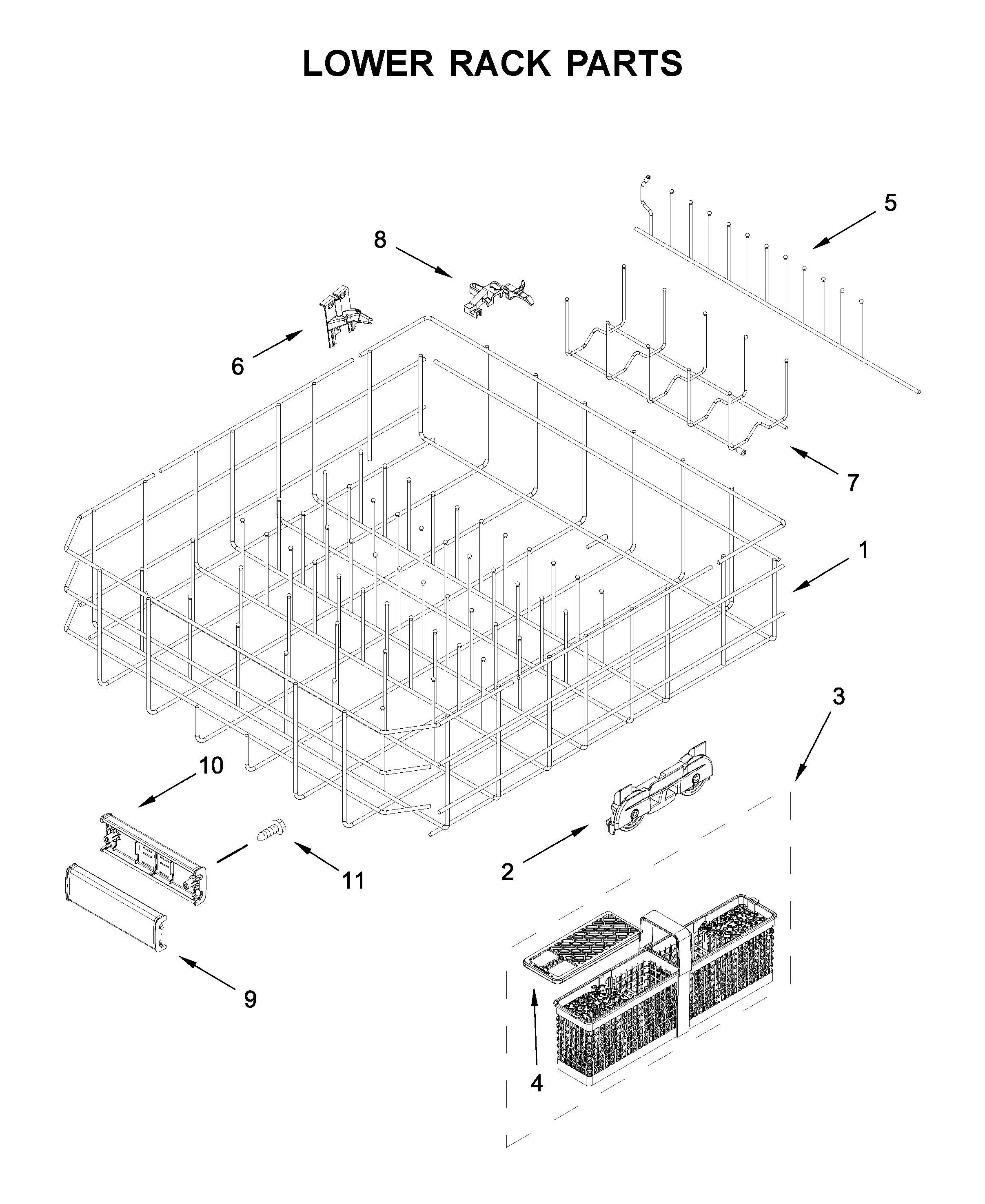 KitchenAid KDTM604KBS0 lower rack parts diagram