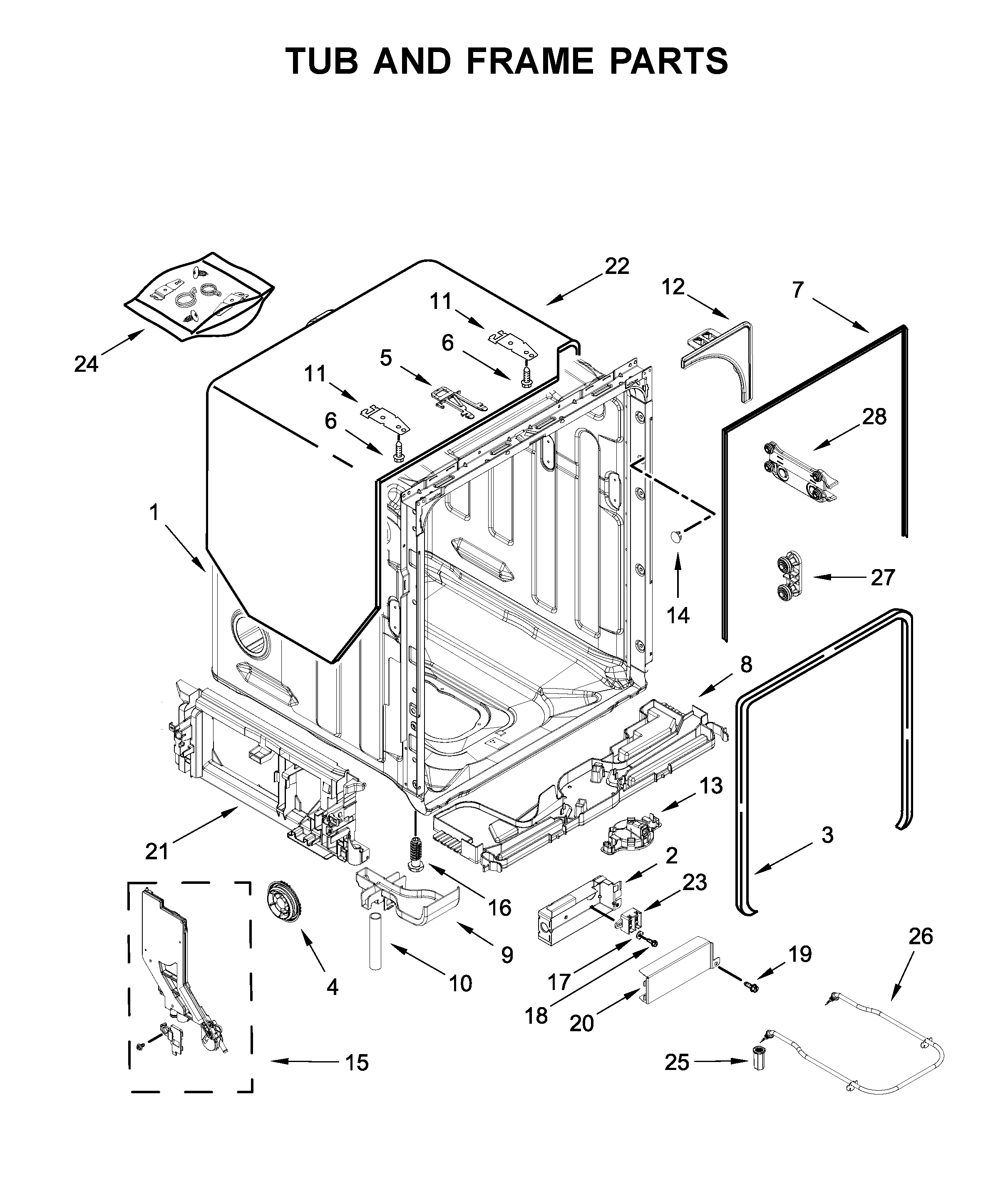 KitchenAid KDTM404KPS0 tub and frame parts diagram