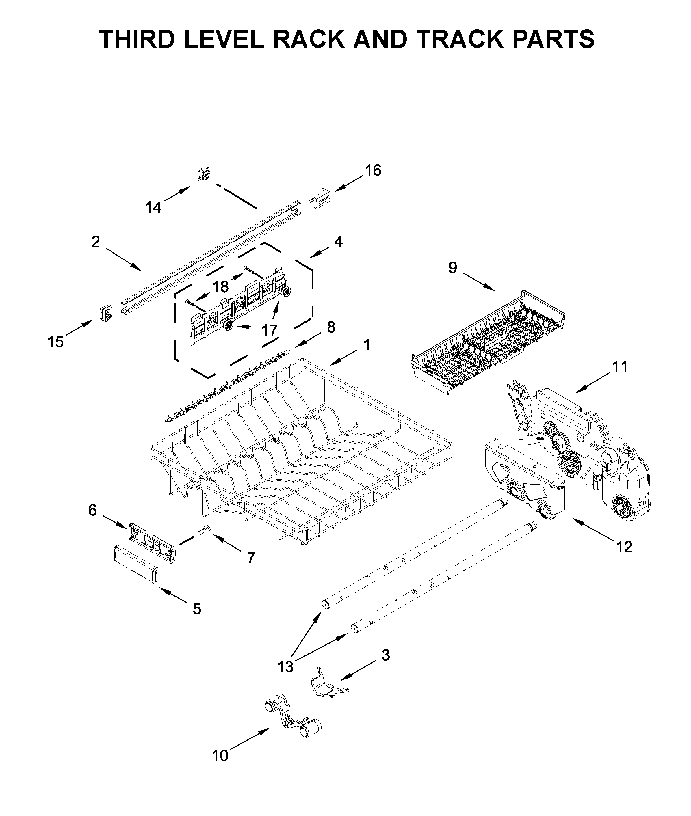KitchenAid KDTM404KPS0 third level rack and track parts diagram