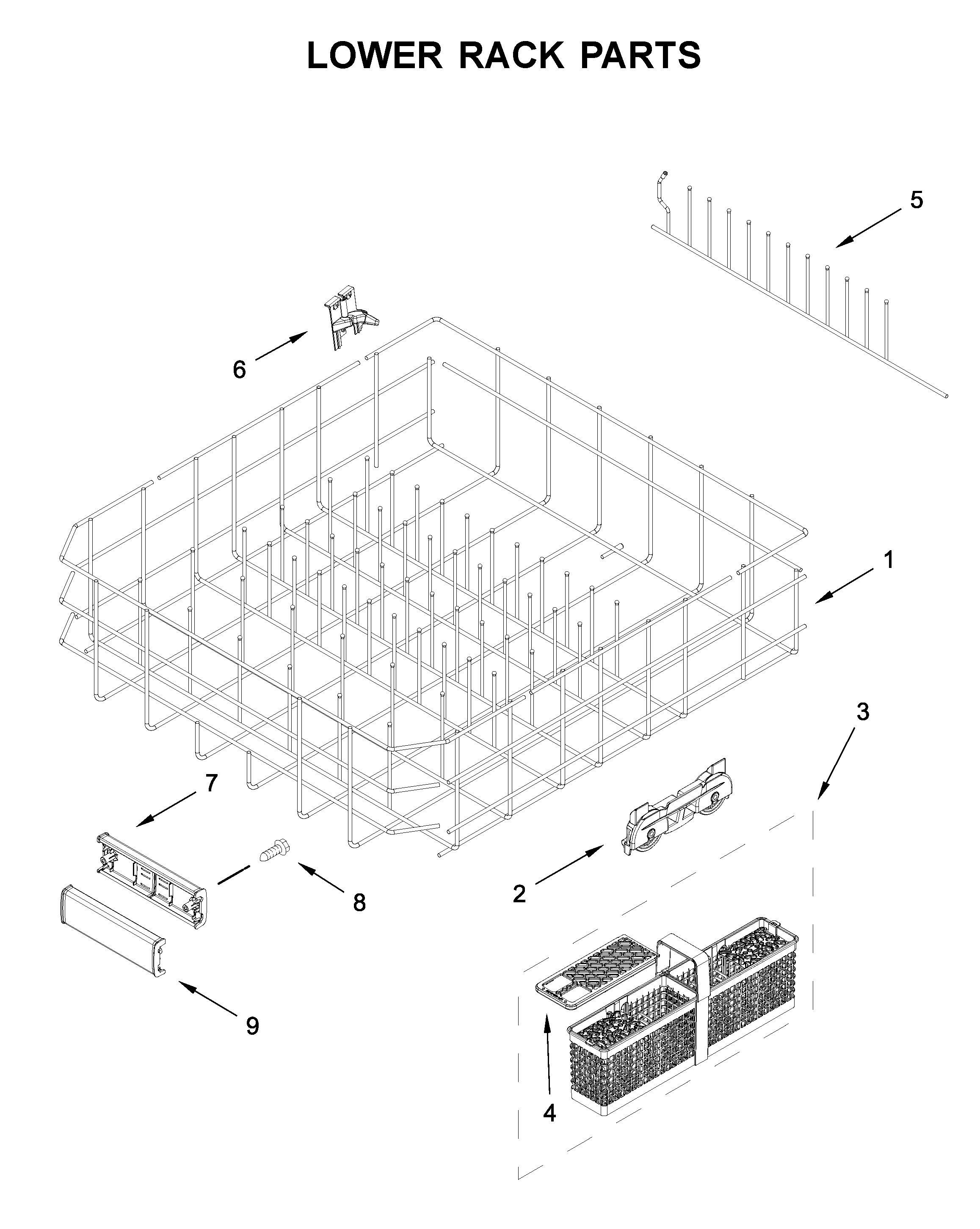 KitchenAid KDFM404KBS0 lower rack parts diagram