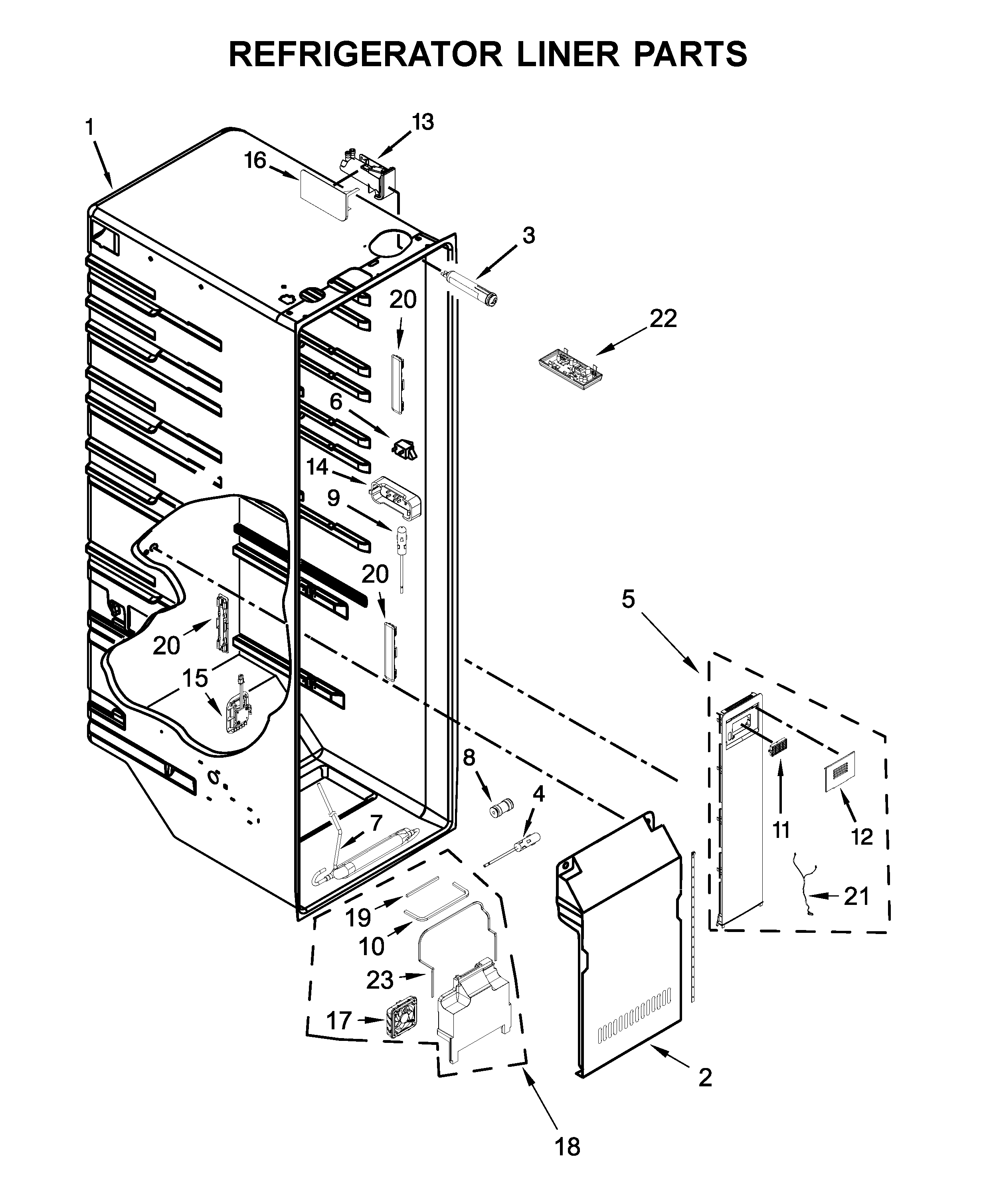 KitchenAid KRSF705HPS01 refrigerator liner parts diagram