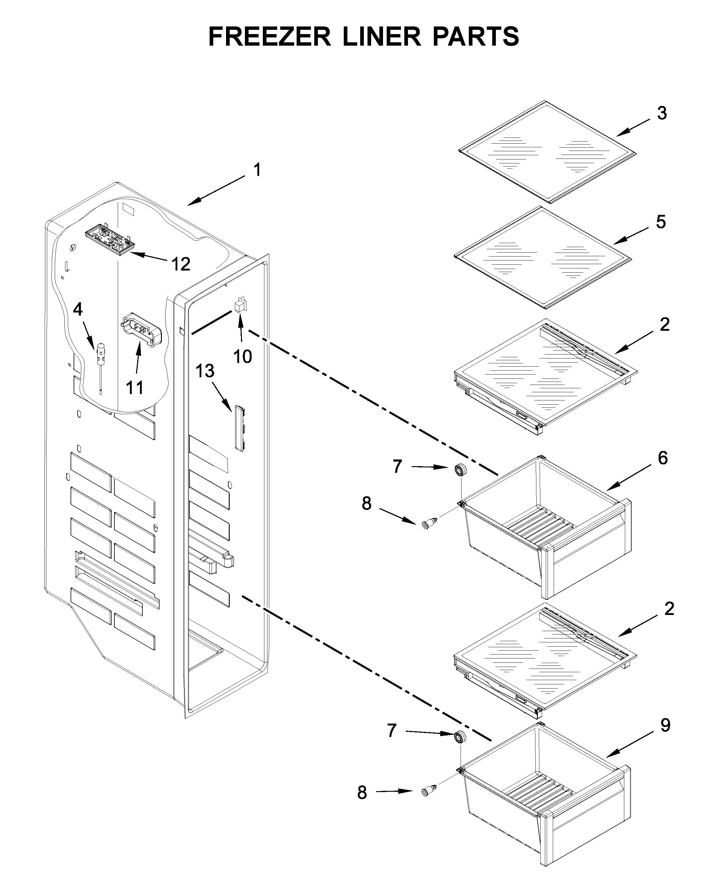 KitchenAid KRSF705HPS01 freezer liner parts diagram