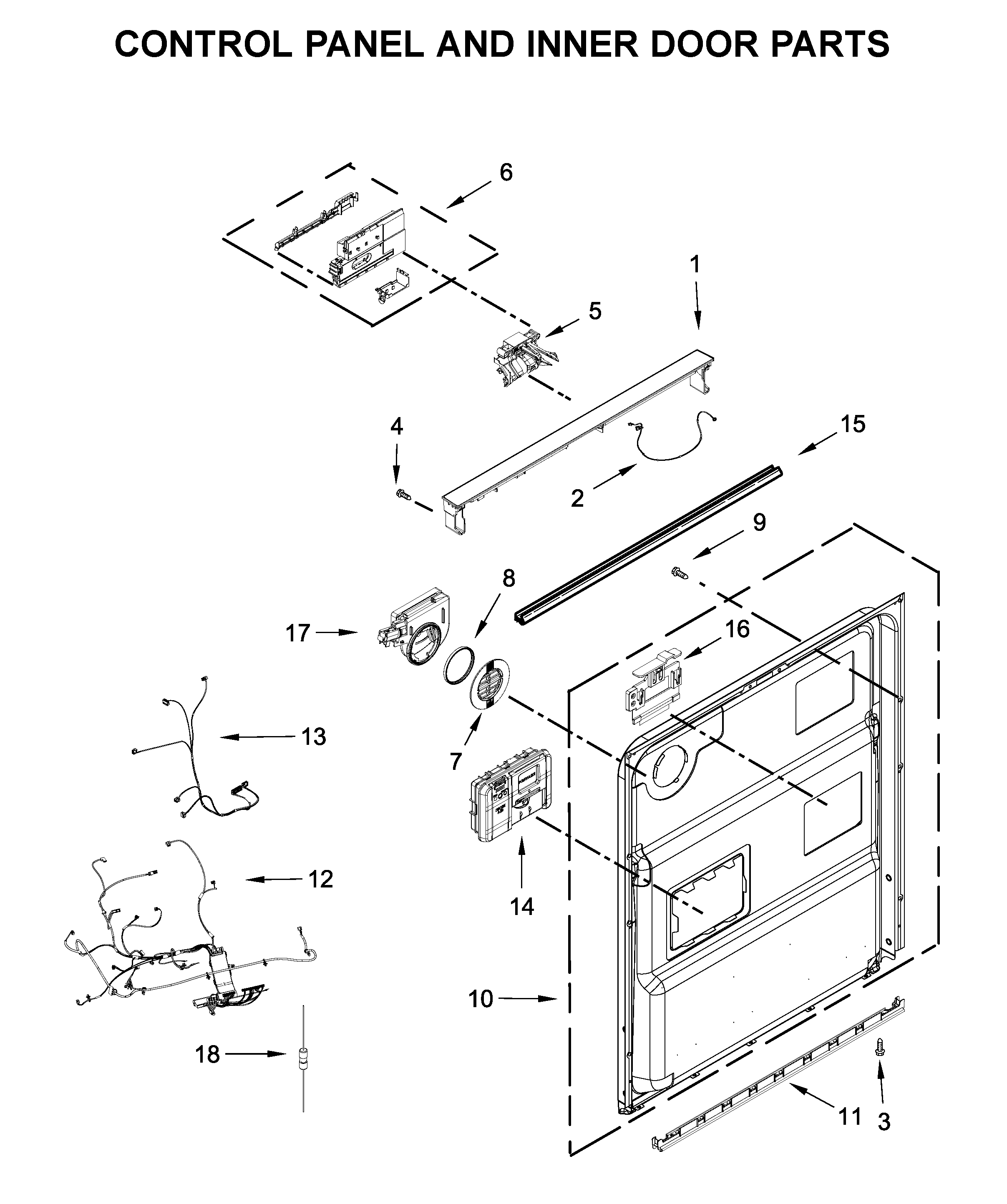 Maytag MDB4949SKW0 control panel and inner door parts diagram