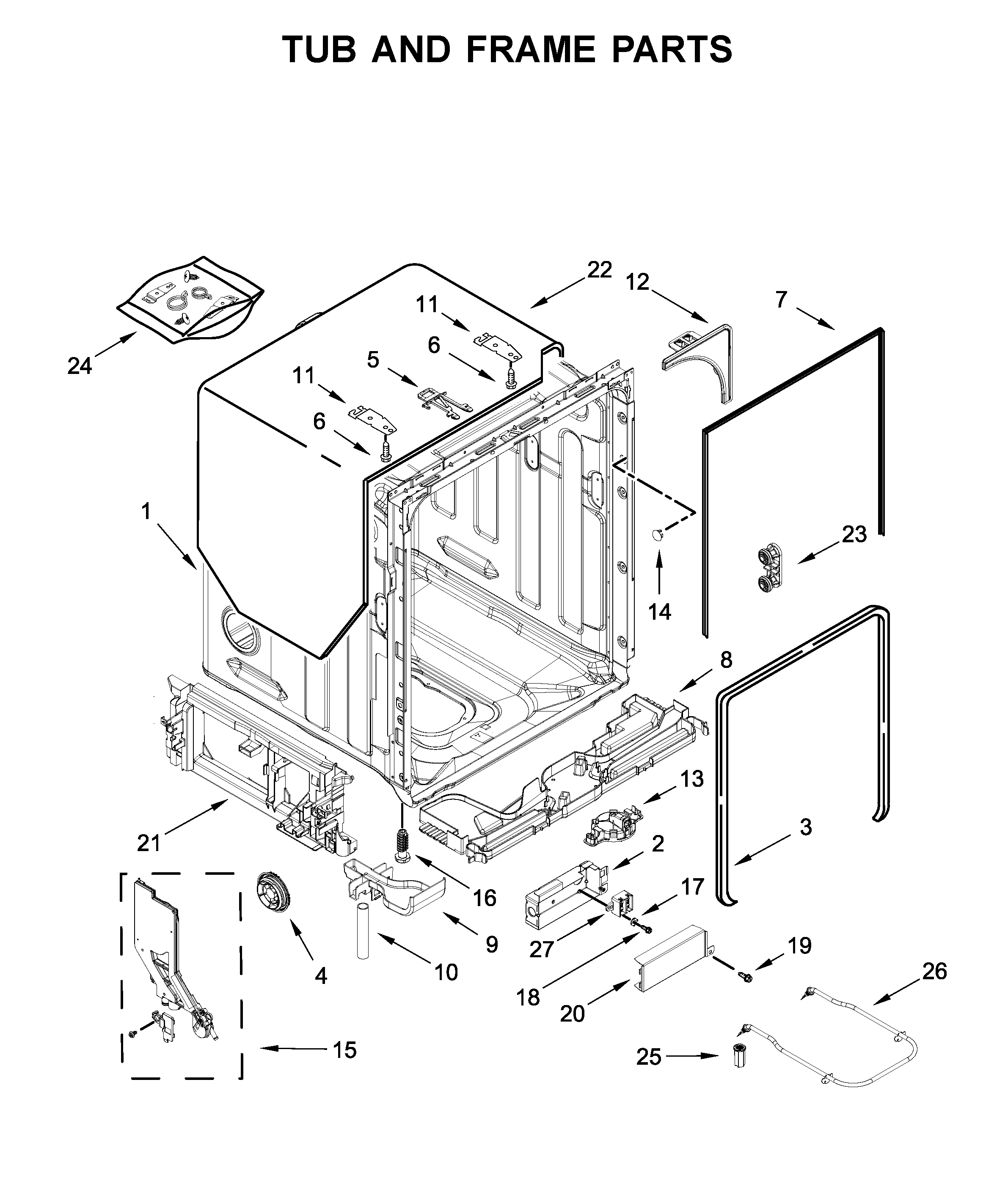 Maytag MDB4949SKW0 tub and frame parts diagram