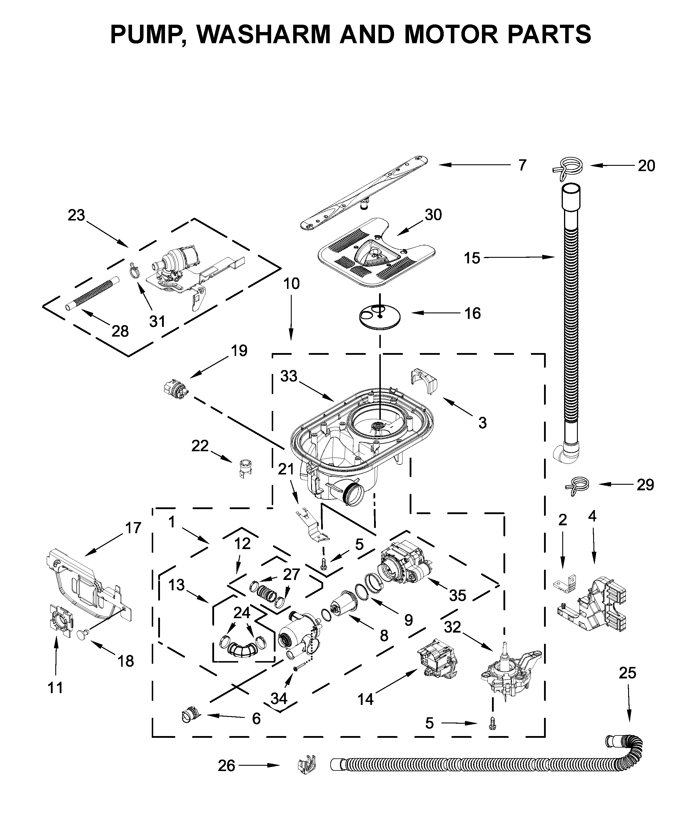 Maytag MDB4949SKW0 pump, washarm and motor parts diagram