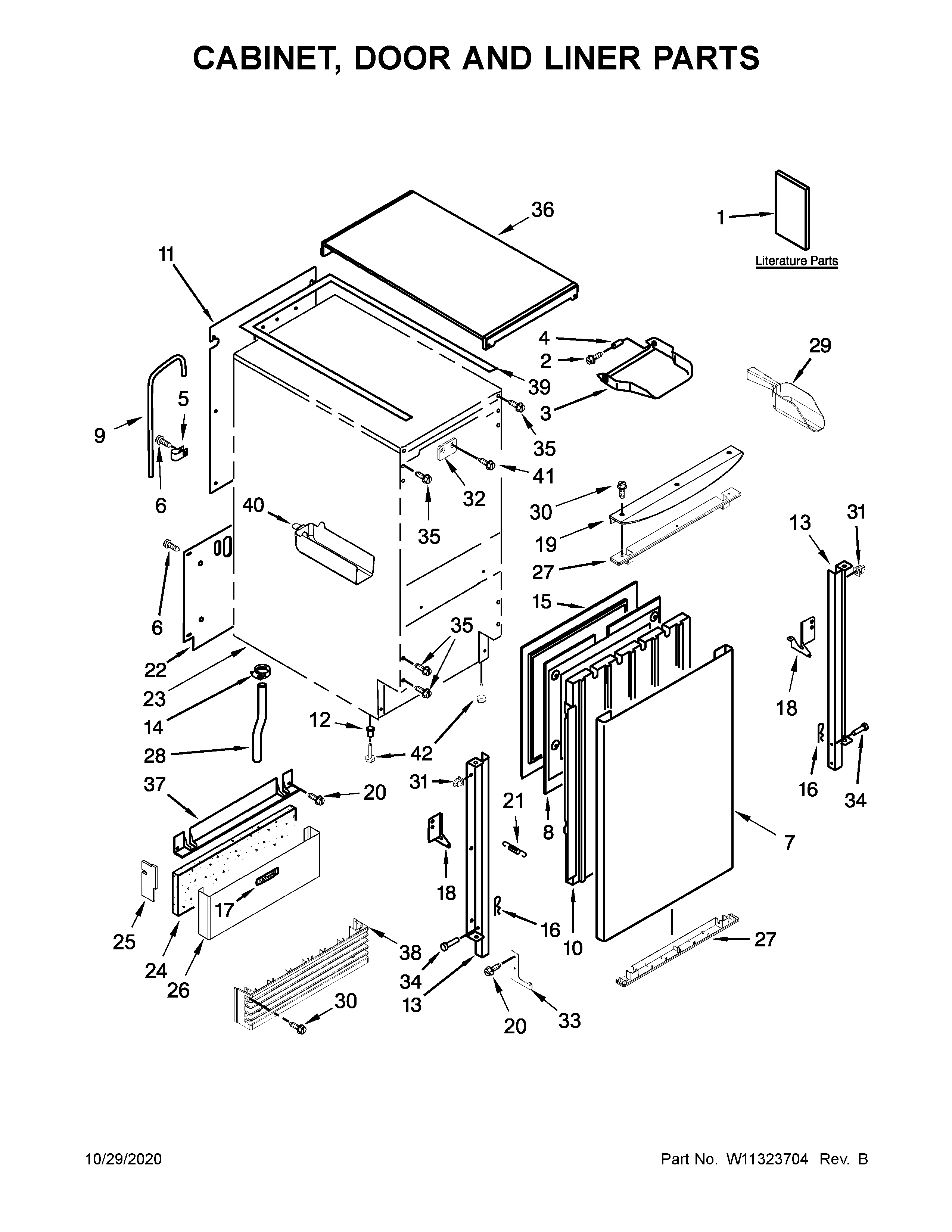 KitchenAid KUID508HBL00 cabinet, door and liner parts diagram