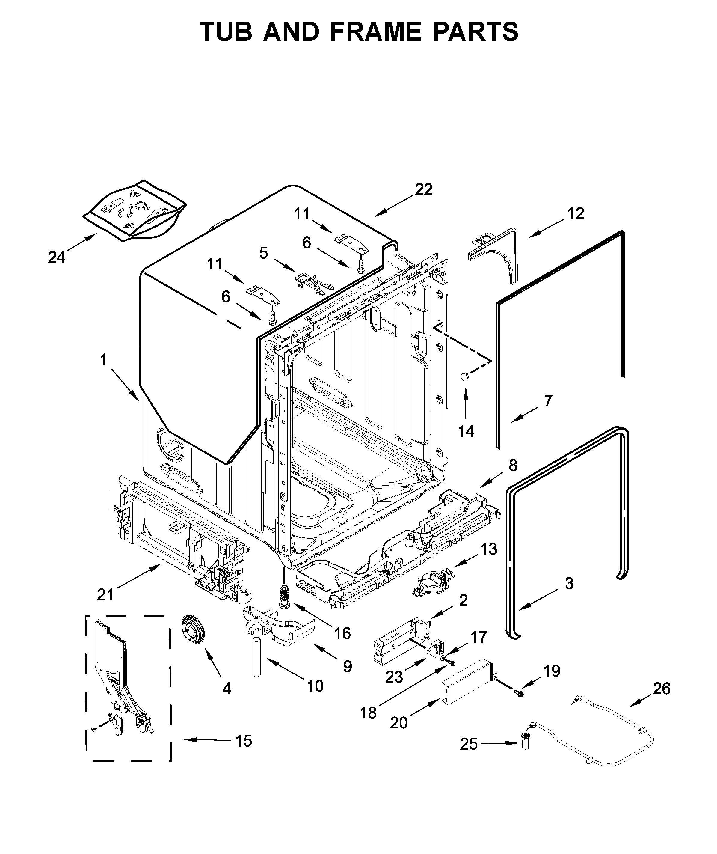 KitchenAid KDPM804KBS0 tub and frame parts diagram