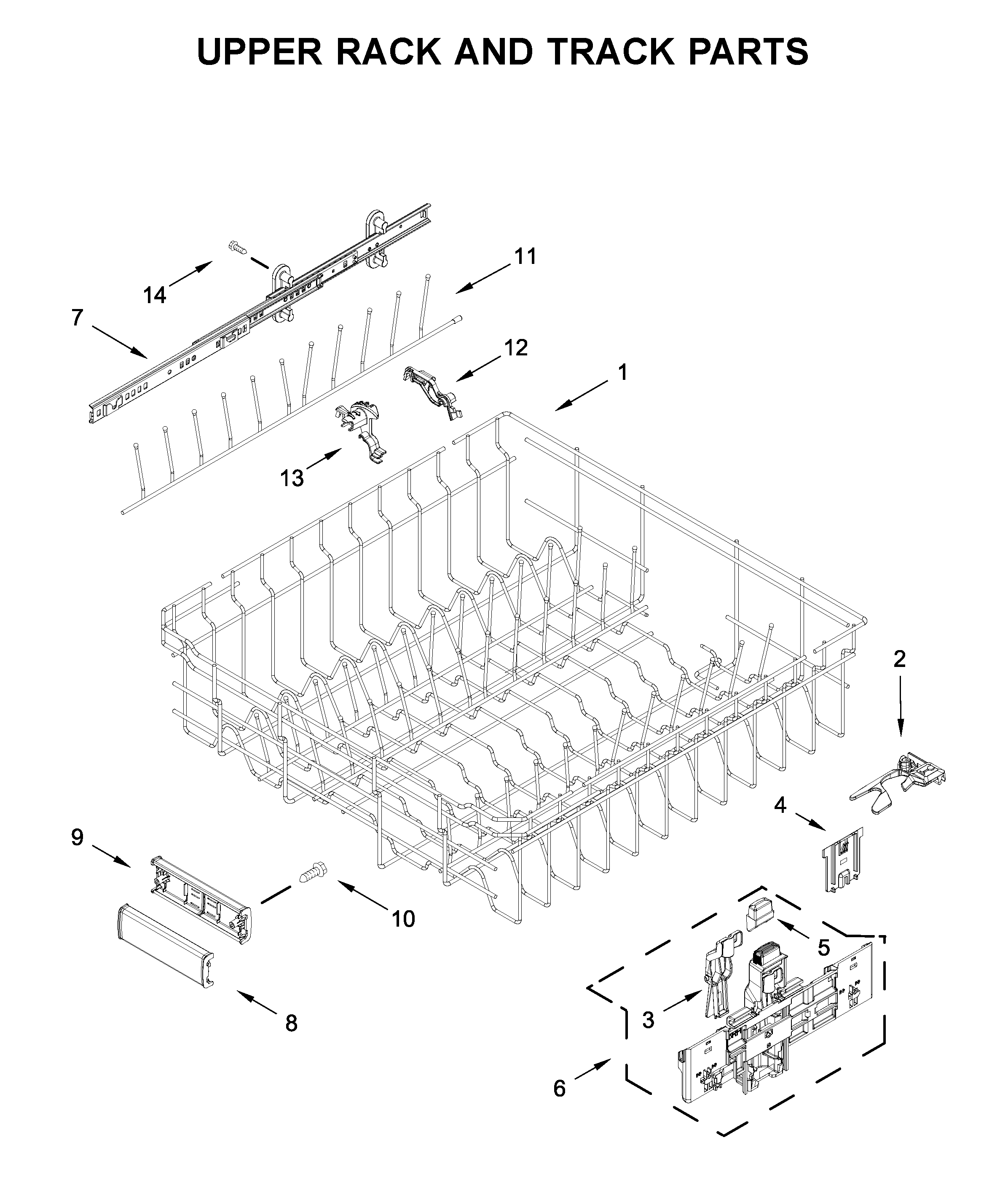 KitchenAid KDPM804KBS0 upper rack and track parts diagram