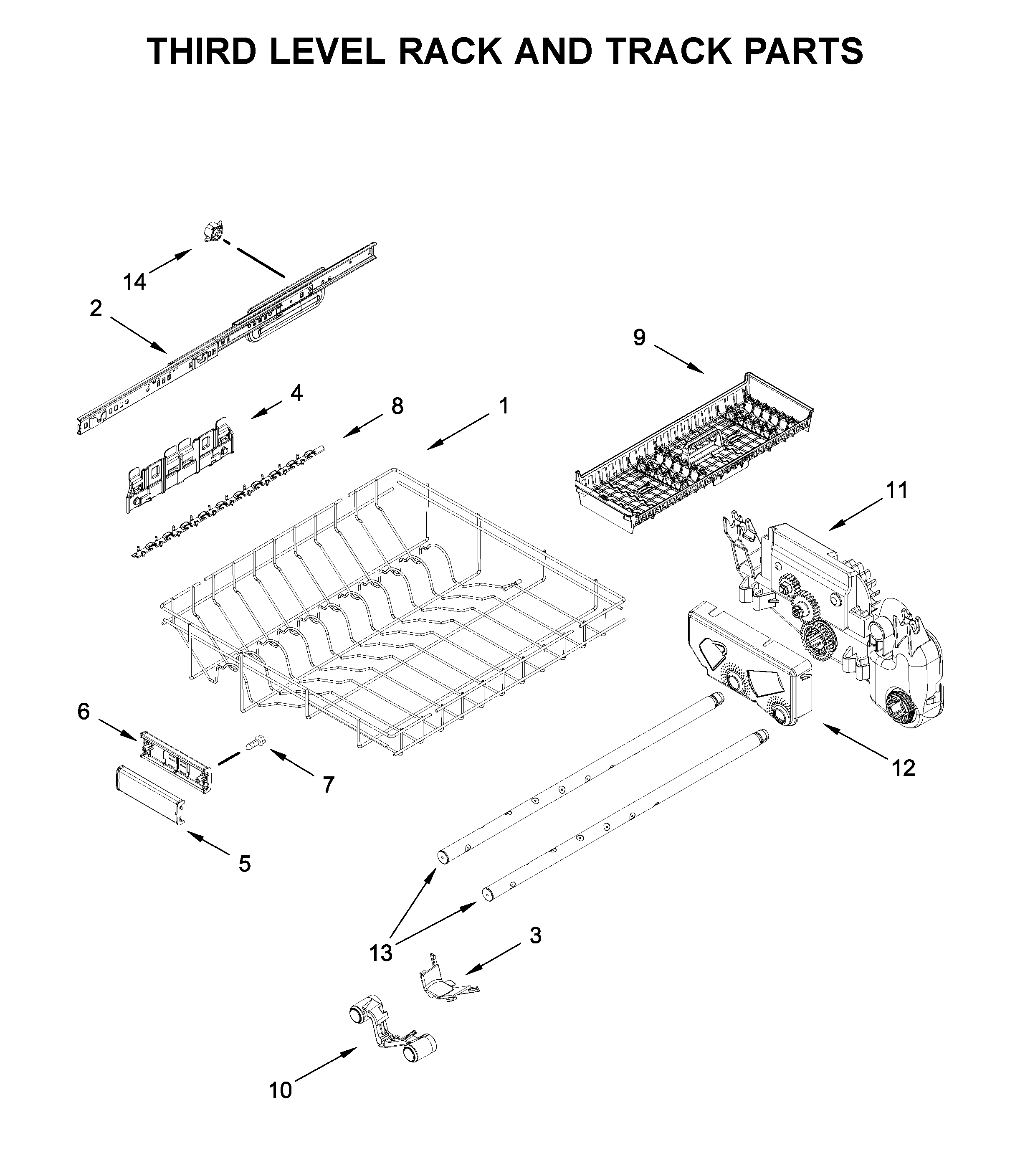 KitchenAid KDPM804KBS0 third level rack and track parts diagram