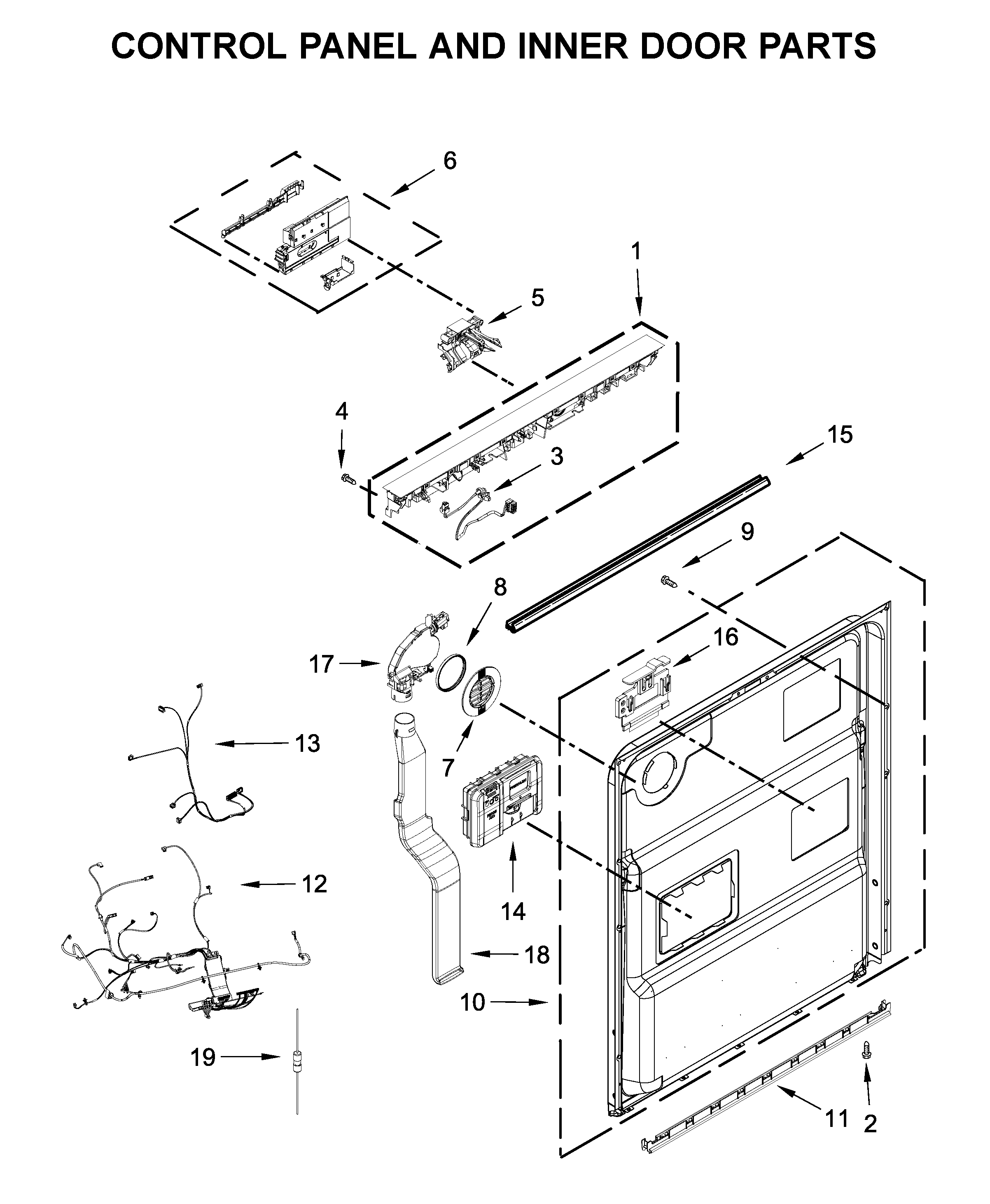 KitchenAid KDTM804KPS0 control panel and inner door parts diagram