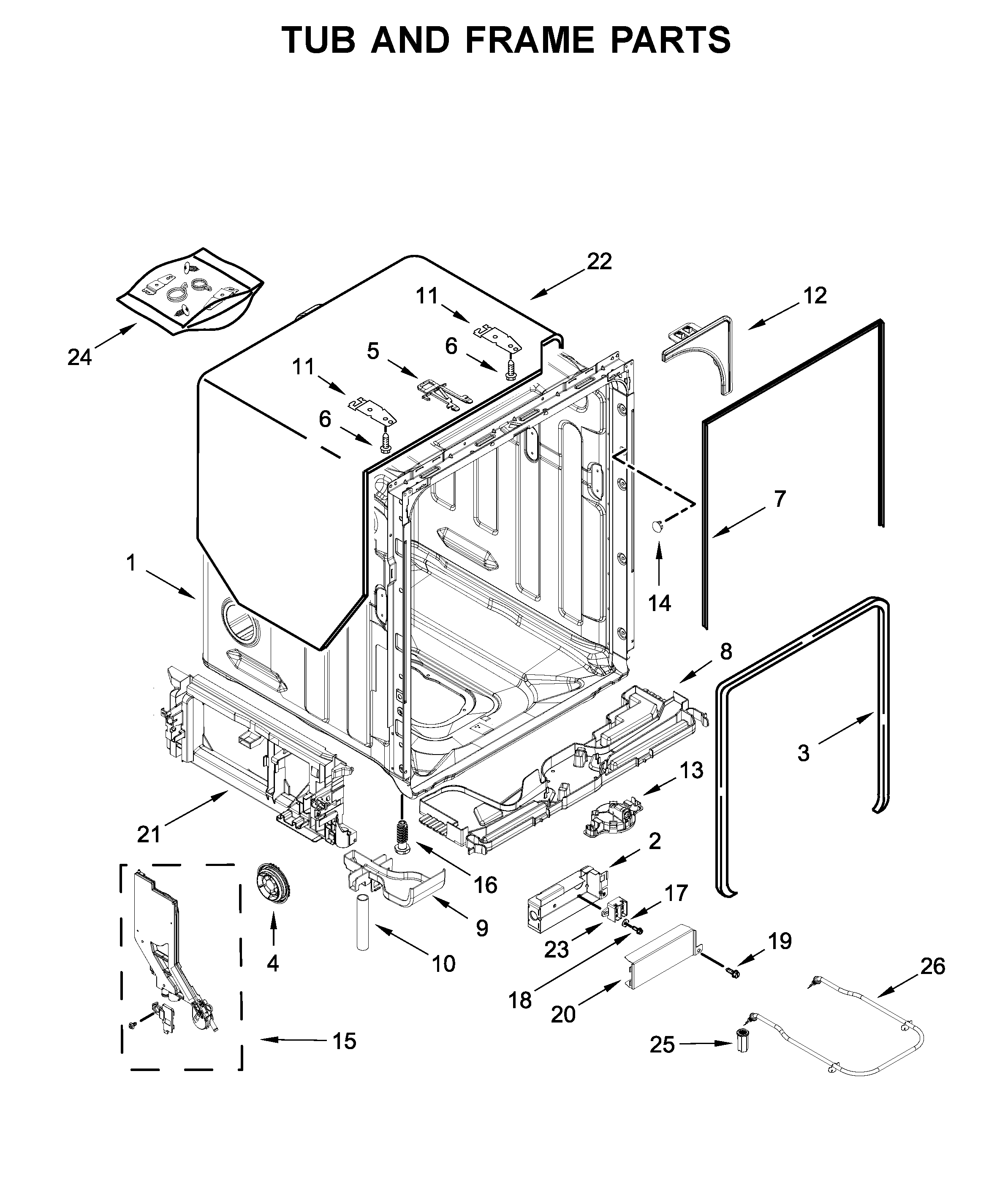 KitchenAid KDTM804KPS0 tub and frame parts diagram