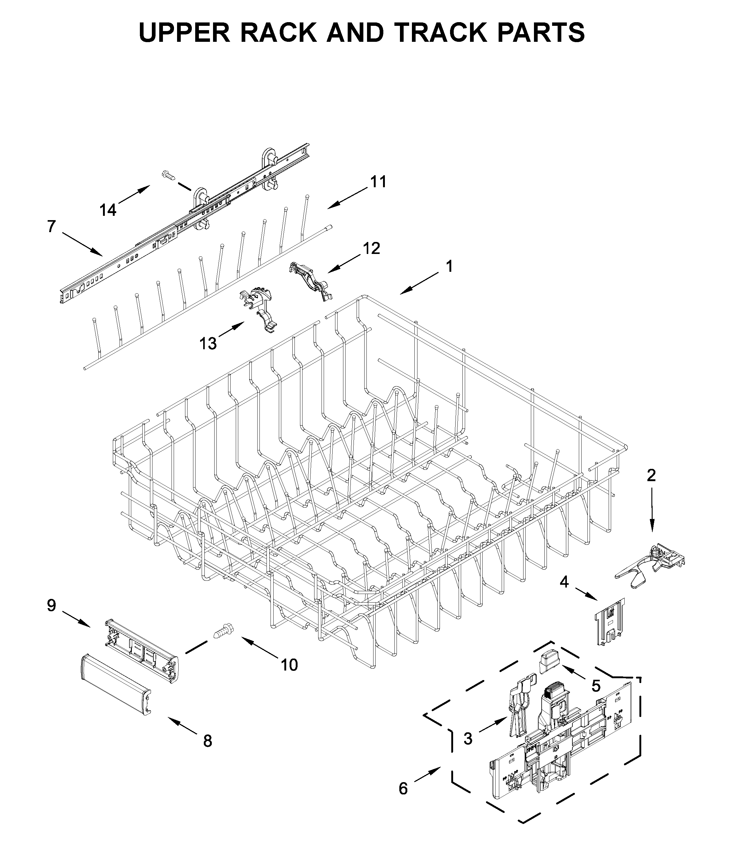 KitchenAid KDTM804KPS0 upper rack and track parts diagram