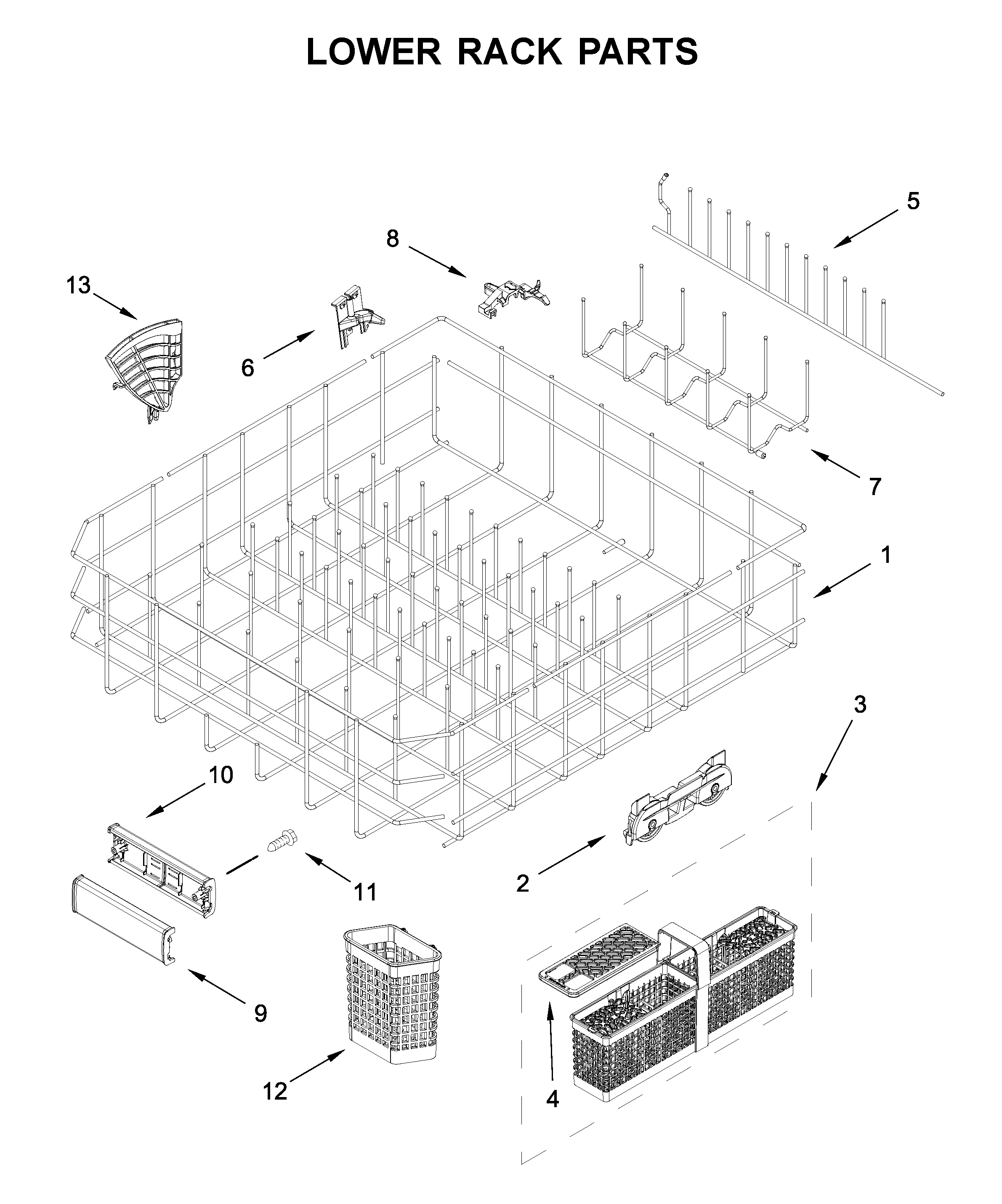 KitchenAid KDTM804KPS0 lower rack parts diagram