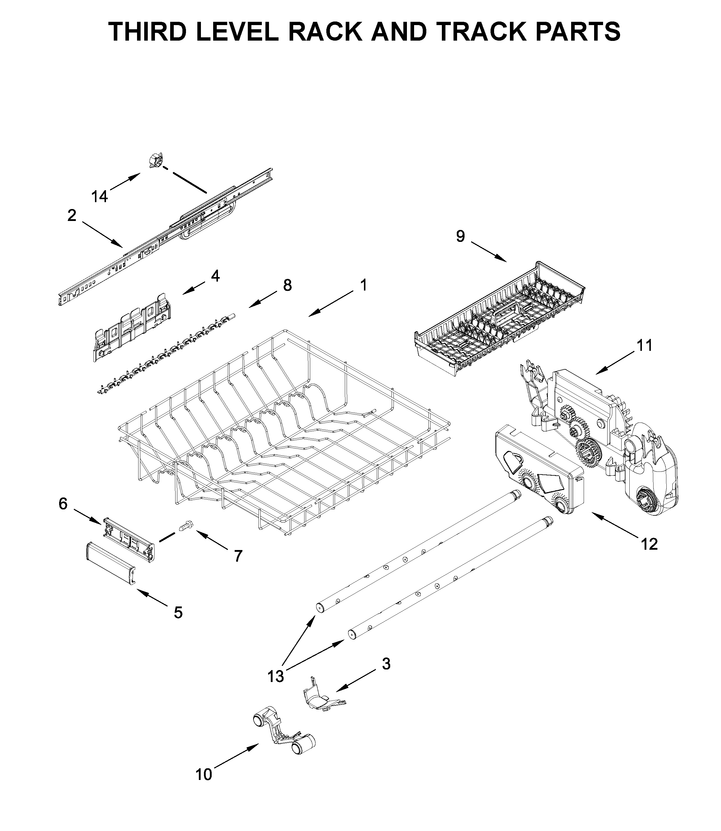 KitchenAid KDTM804KPS0 third level rack and track parts diagram