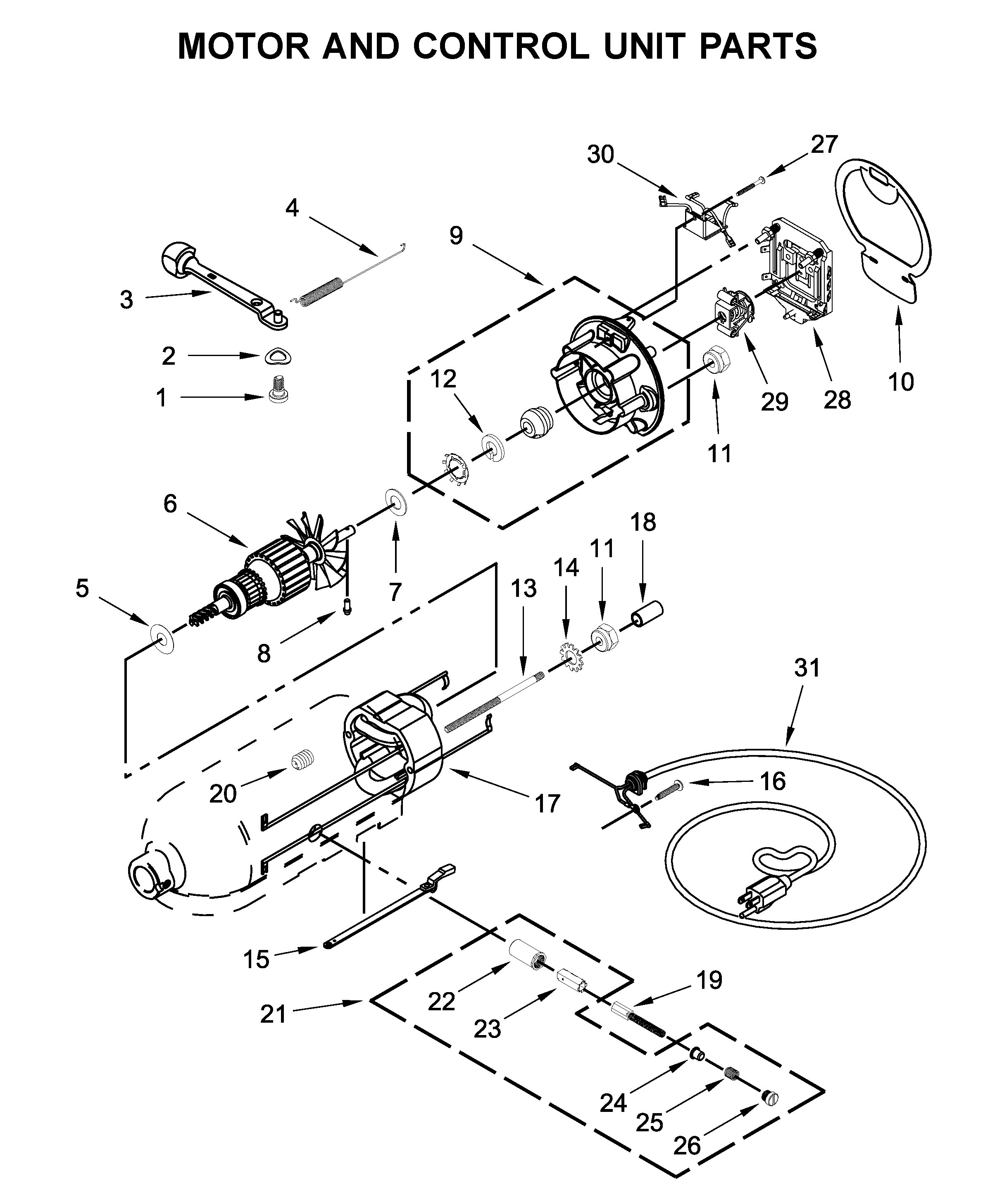 KitchenAid KSM97MI0 motor and control unit parts diagram