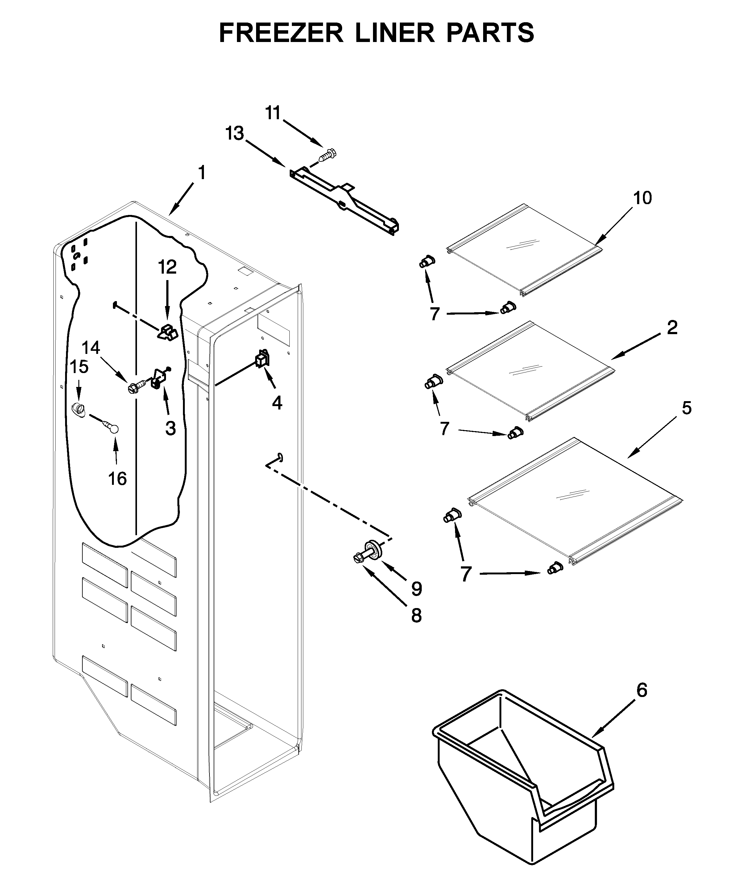 Whirlpool WRS325SDHW00 freezer liner parts diagram