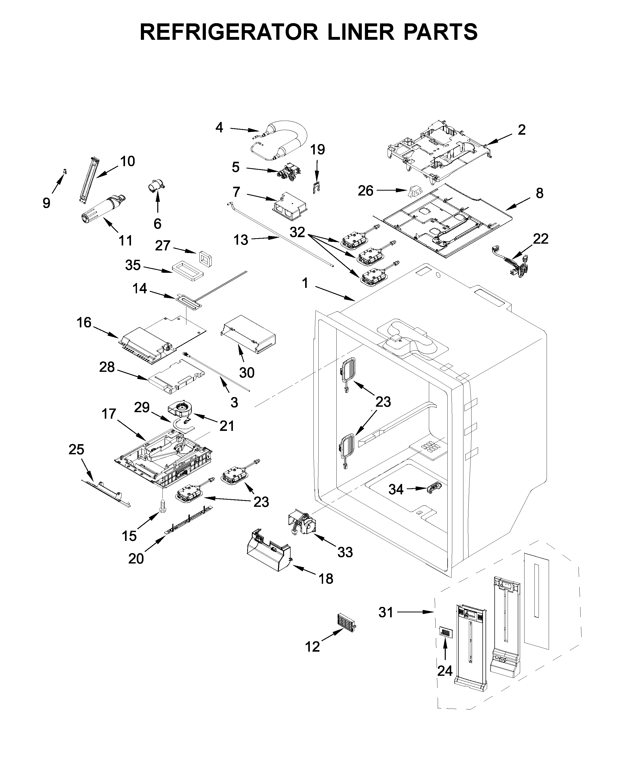 Whirlpool WRF757SDHZ02 refrigerator liner parts diagram