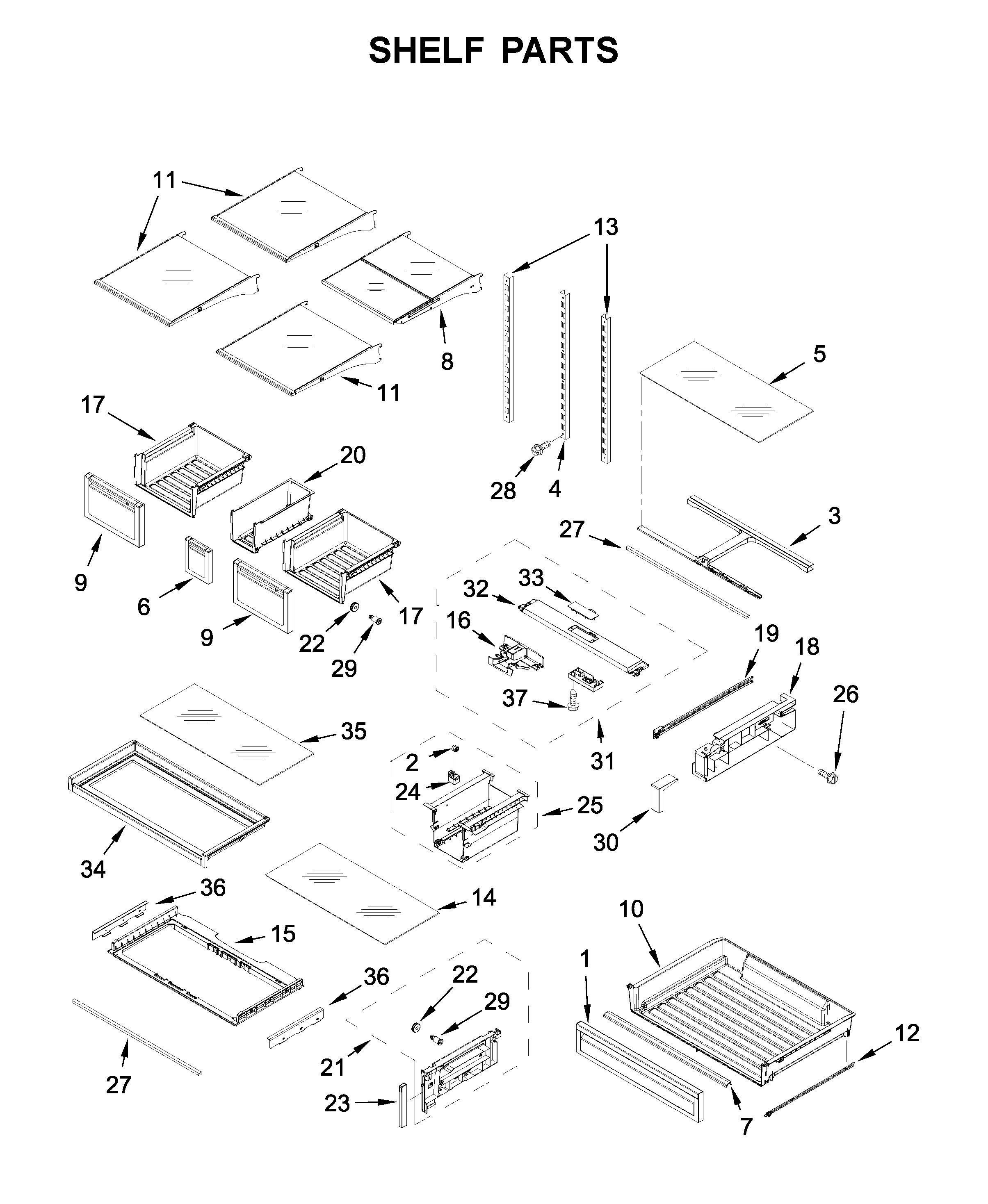 Whirlpool WRF757SDHZ02 shelf parts diagram