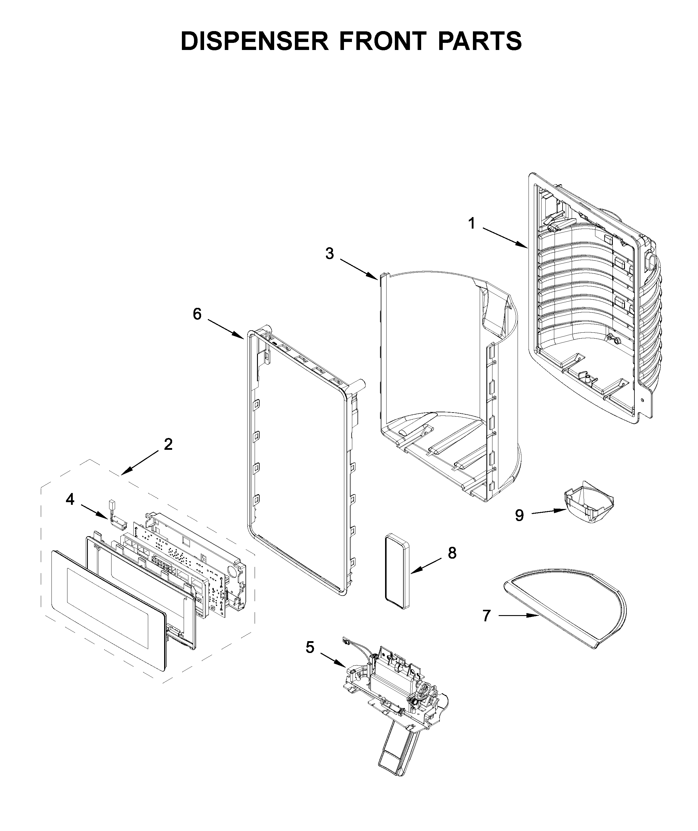 Whirlpool WRF757SDHZ02 dispenser front parts diagram