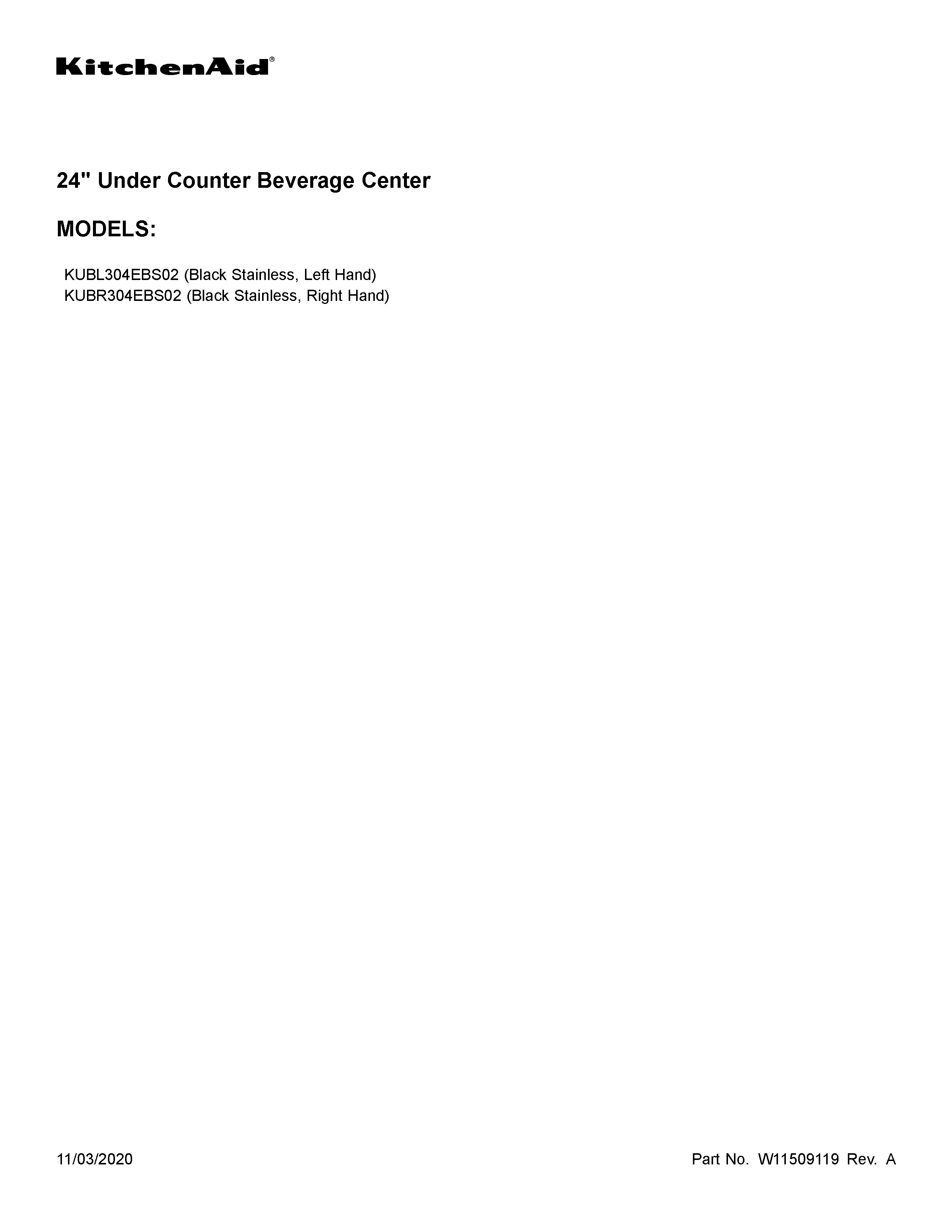 KitchenAid KUBL304EBS02 cover sheet diagram