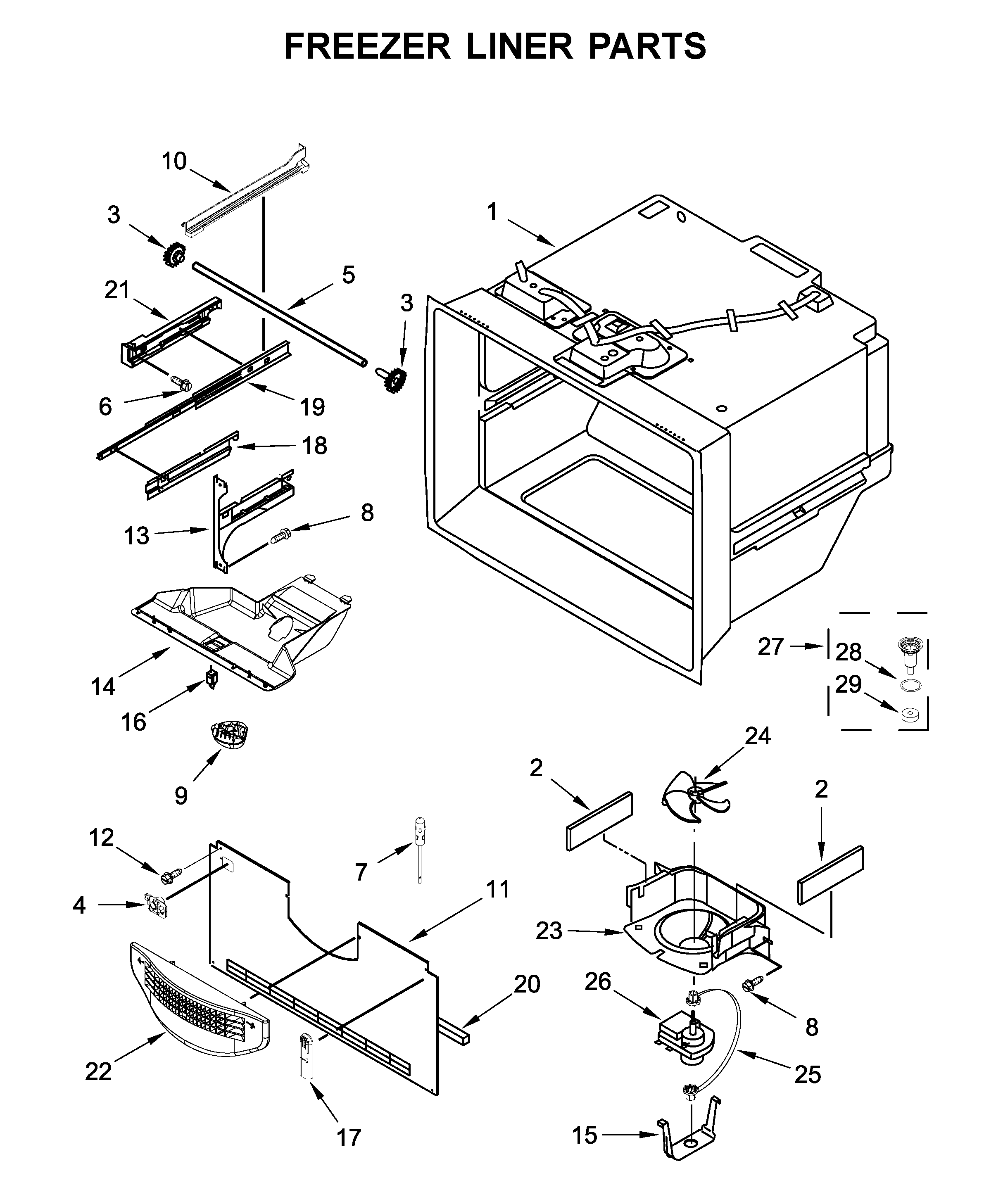 Amana ABB1924BRM02 freezer liner parts diagram