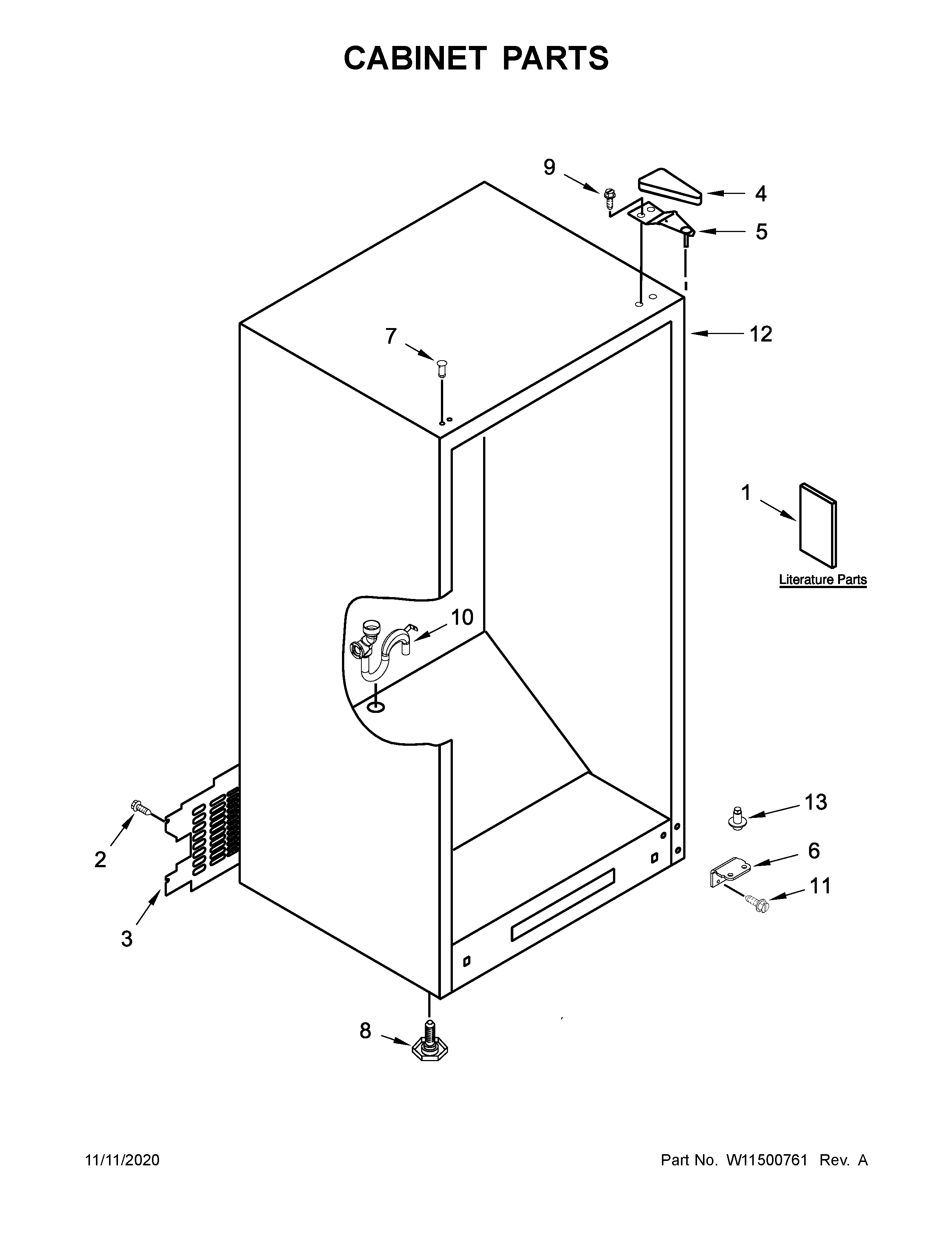 Whirlpool WZF34X16DW06 cabinet parts diagram