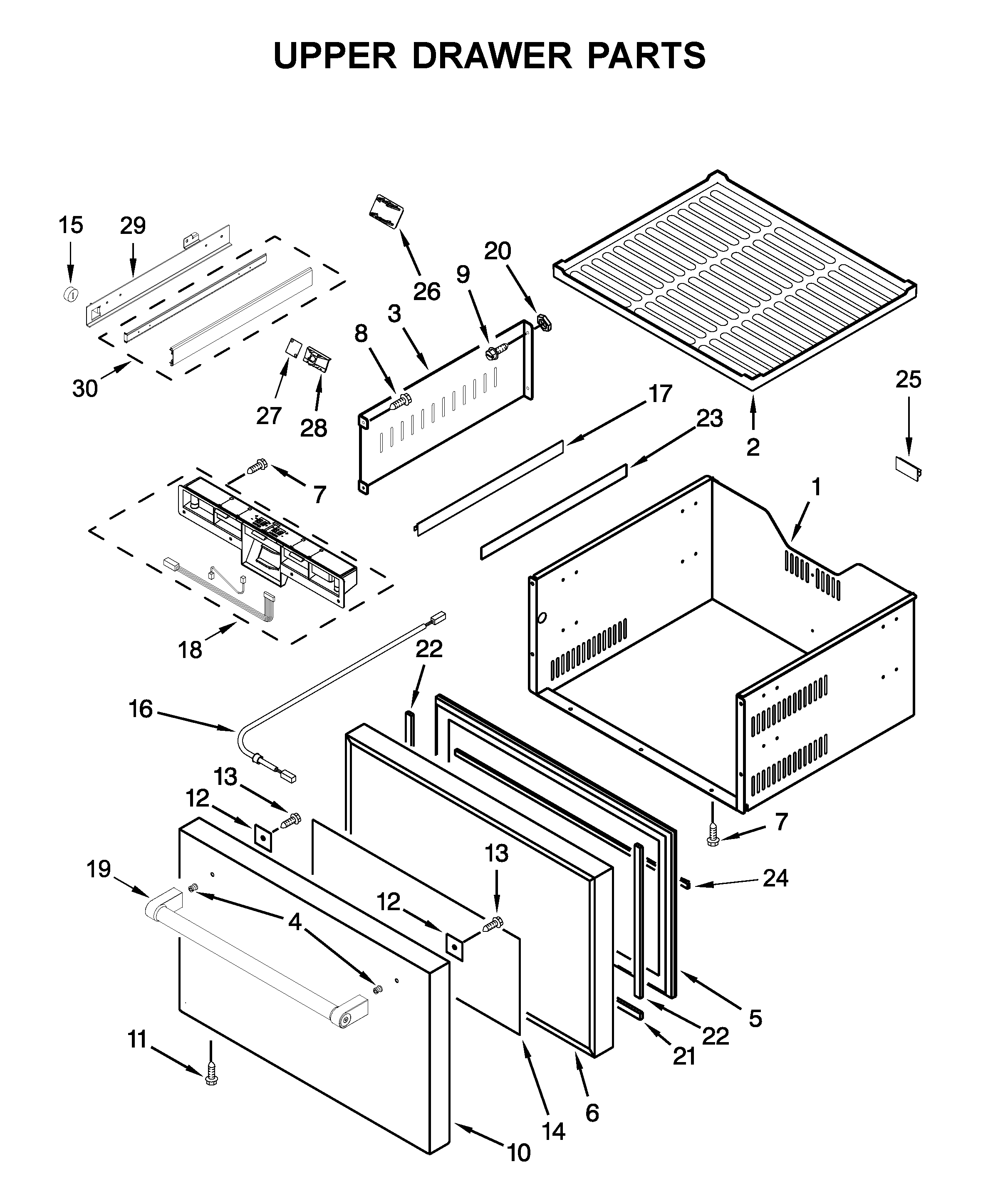 KitchenAid KUDF204ESB01 upper drawer parts diagram