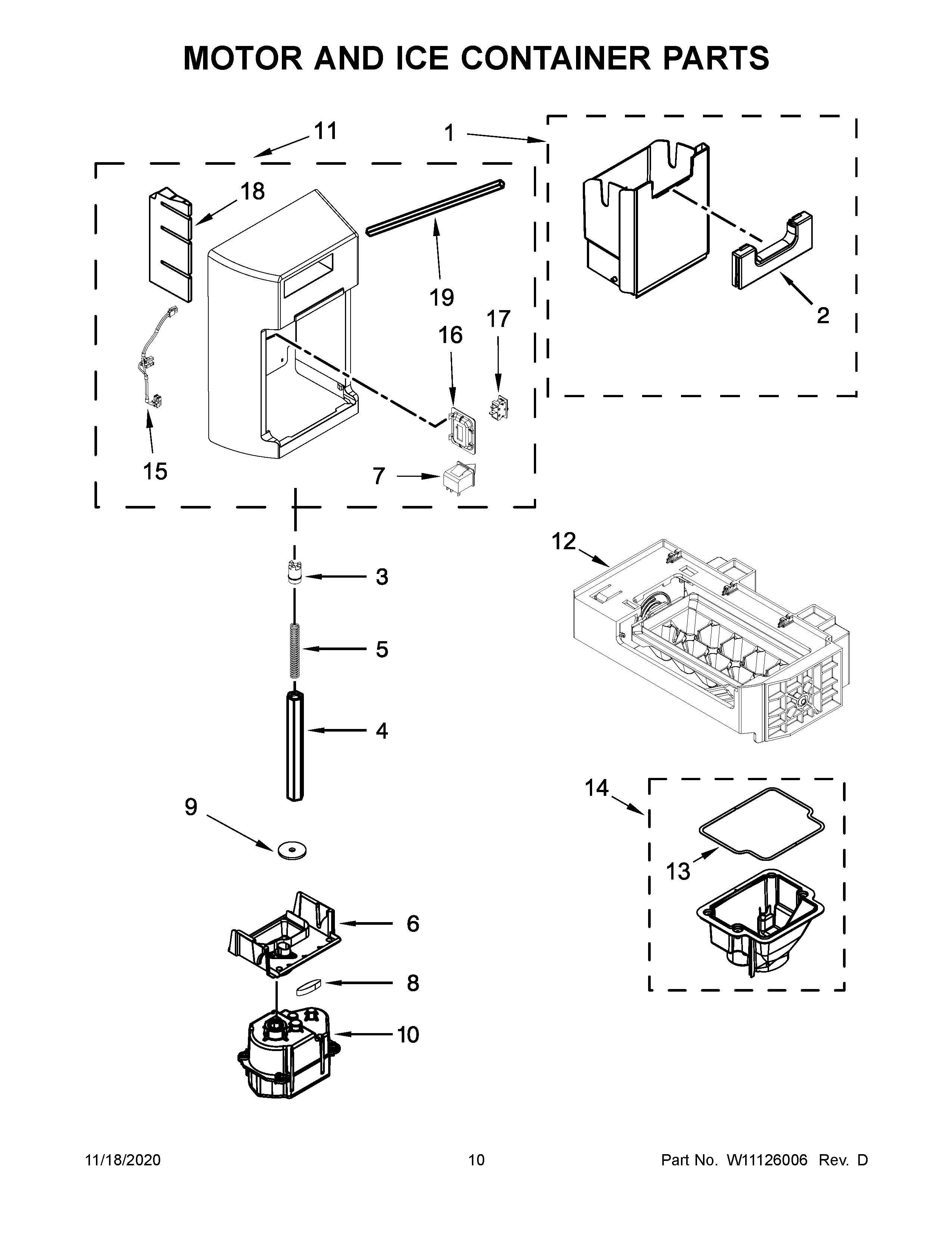 Whirlpool WRS588FIHB00 motor and ice container parts diagram