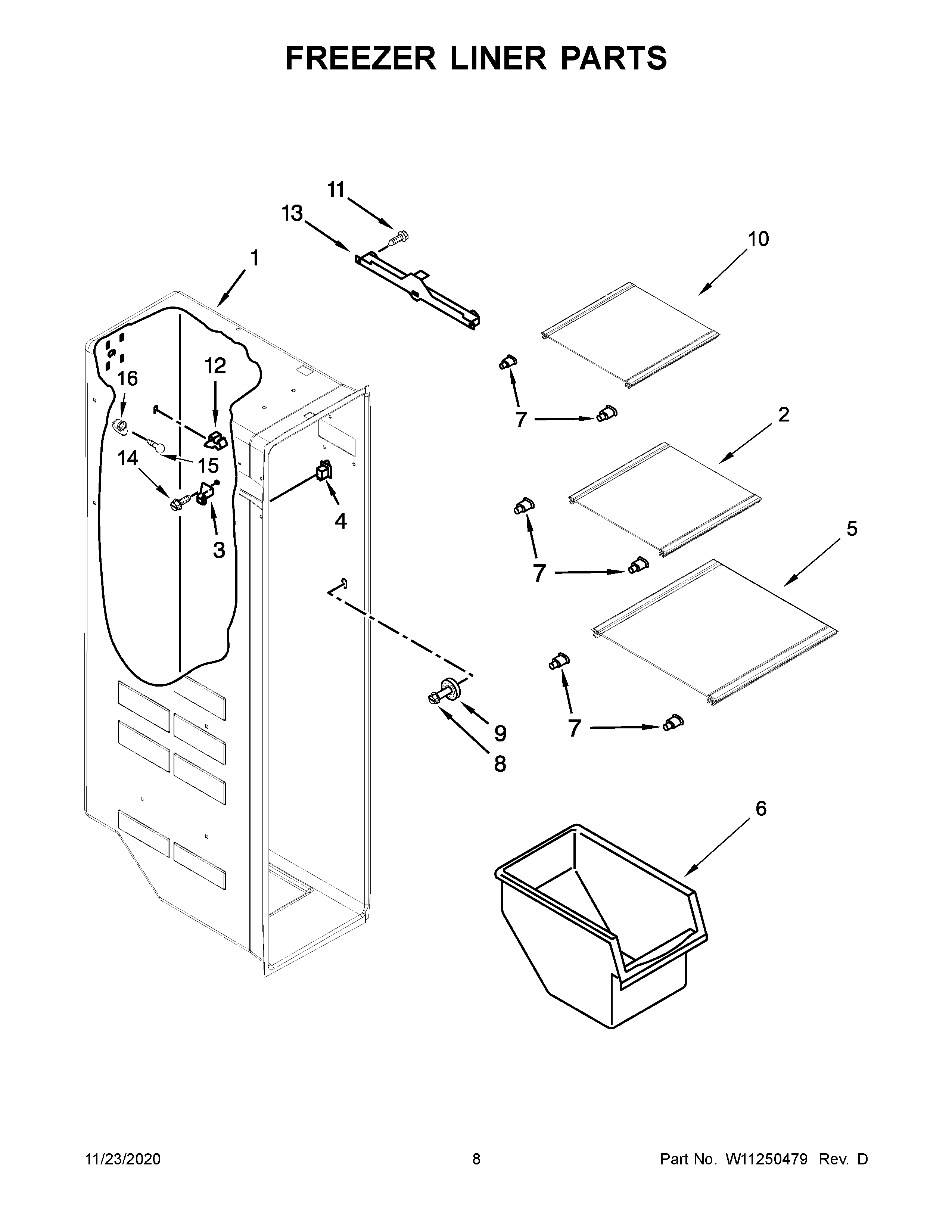Whirlpool WRS321SDHW01 freezer liner parts diagram