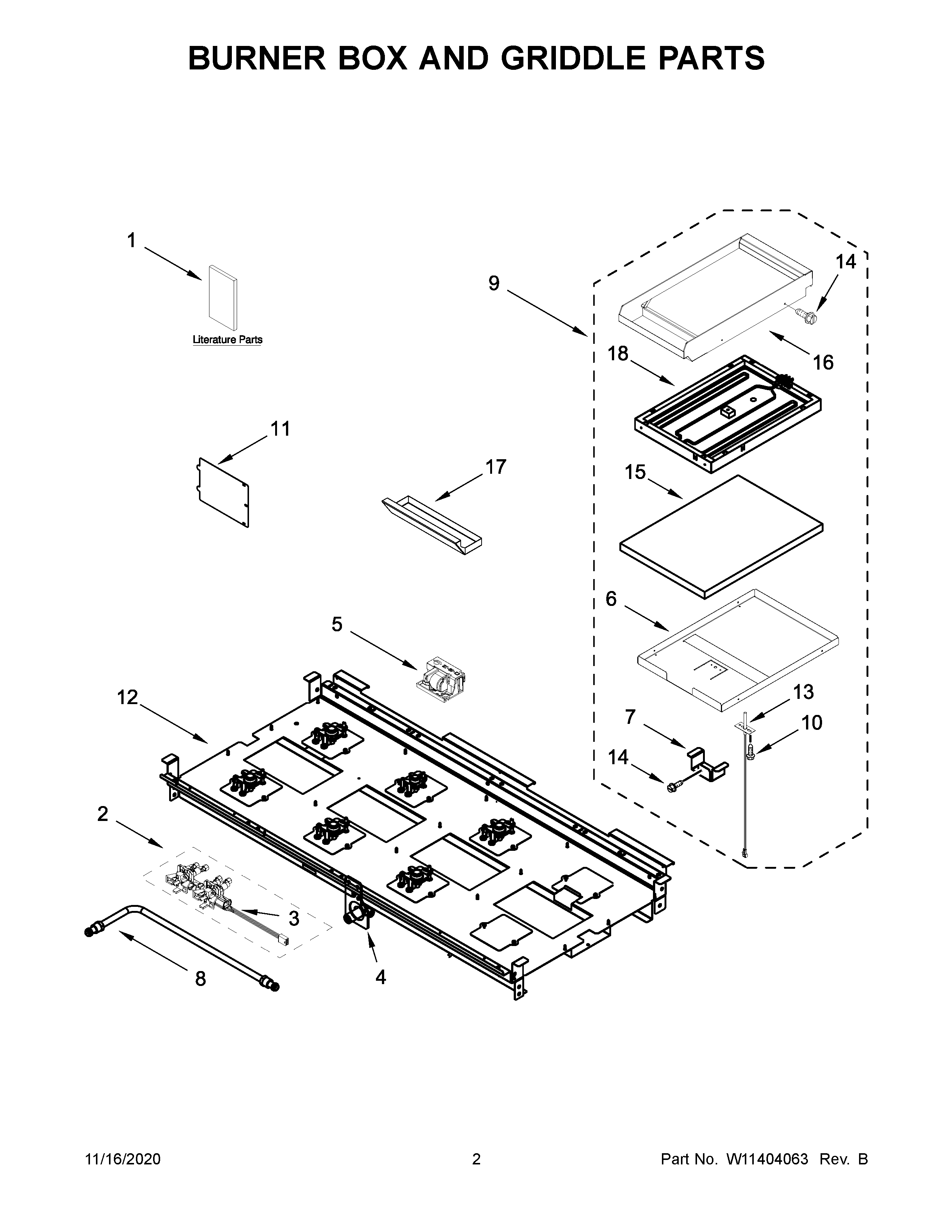 KitchenAid KFGC558JBK00 burner box and griddle parts diagram