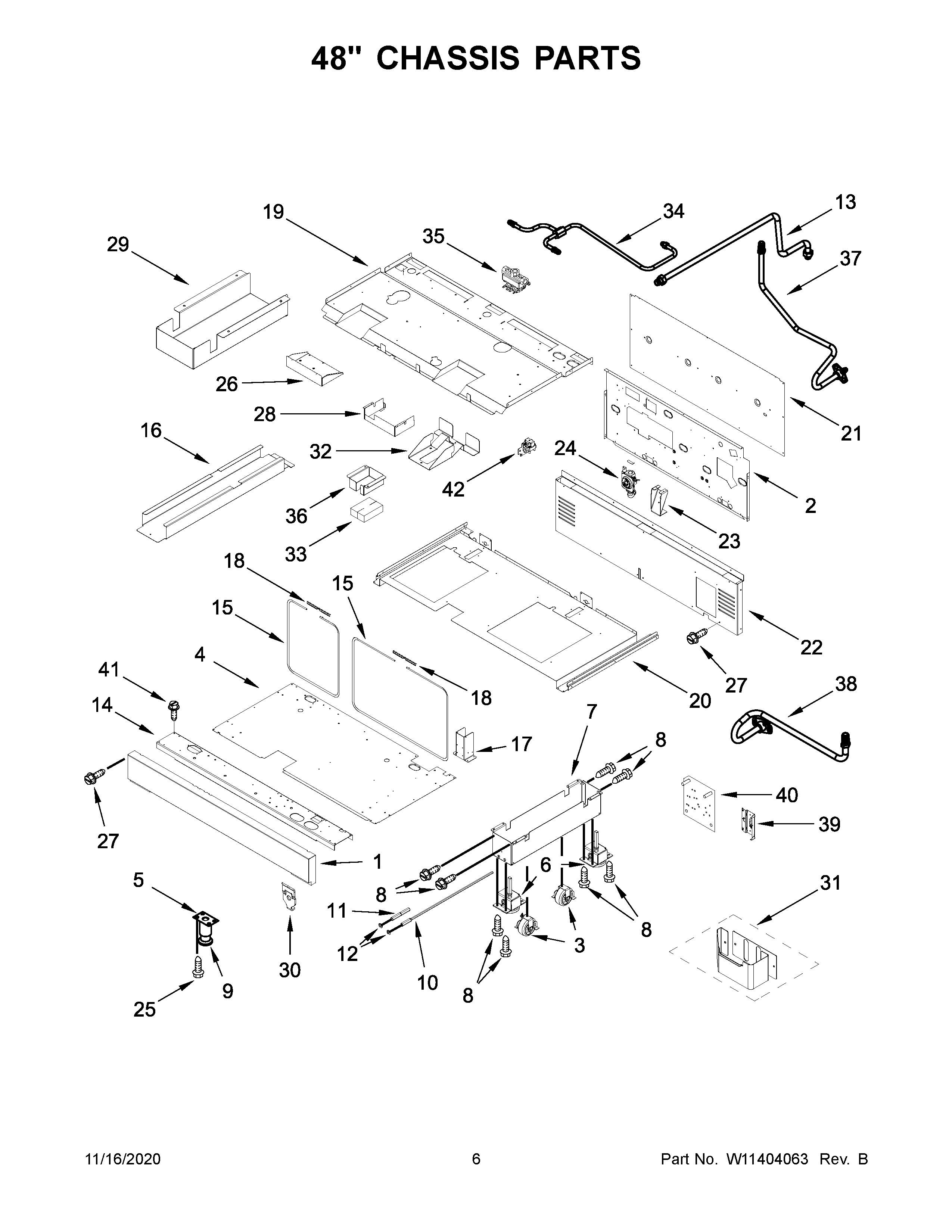 KitchenAid KFGC558JBK00 48" chassis parts diagram