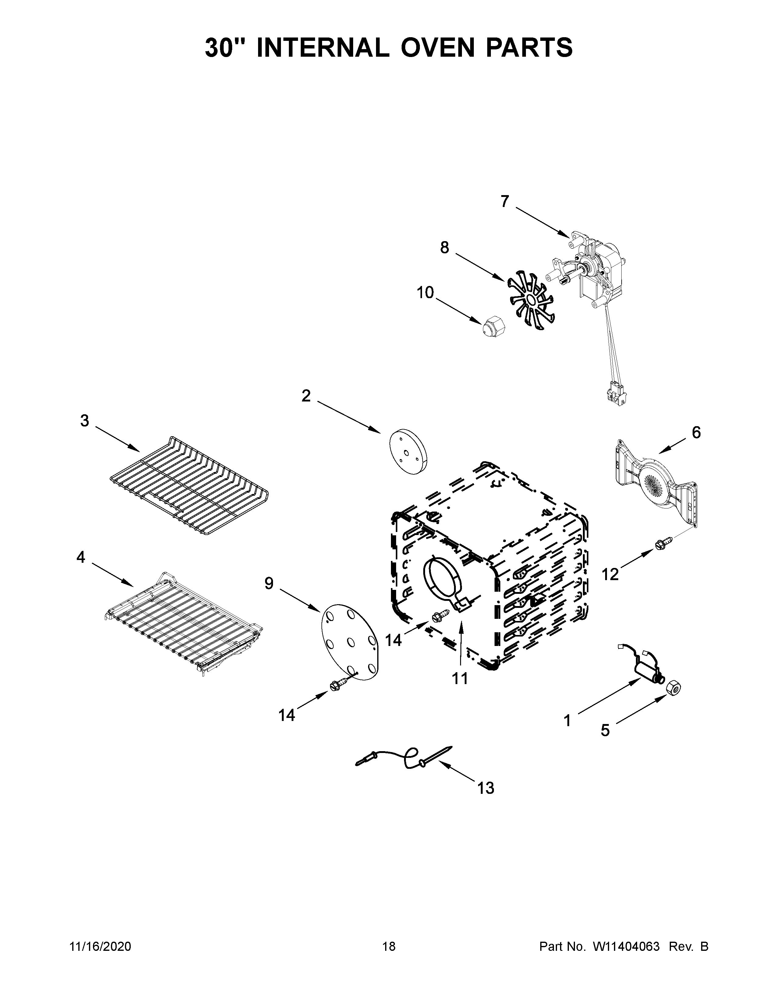 KitchenAid KFGC558JBK00 30" internal oven parts diagram