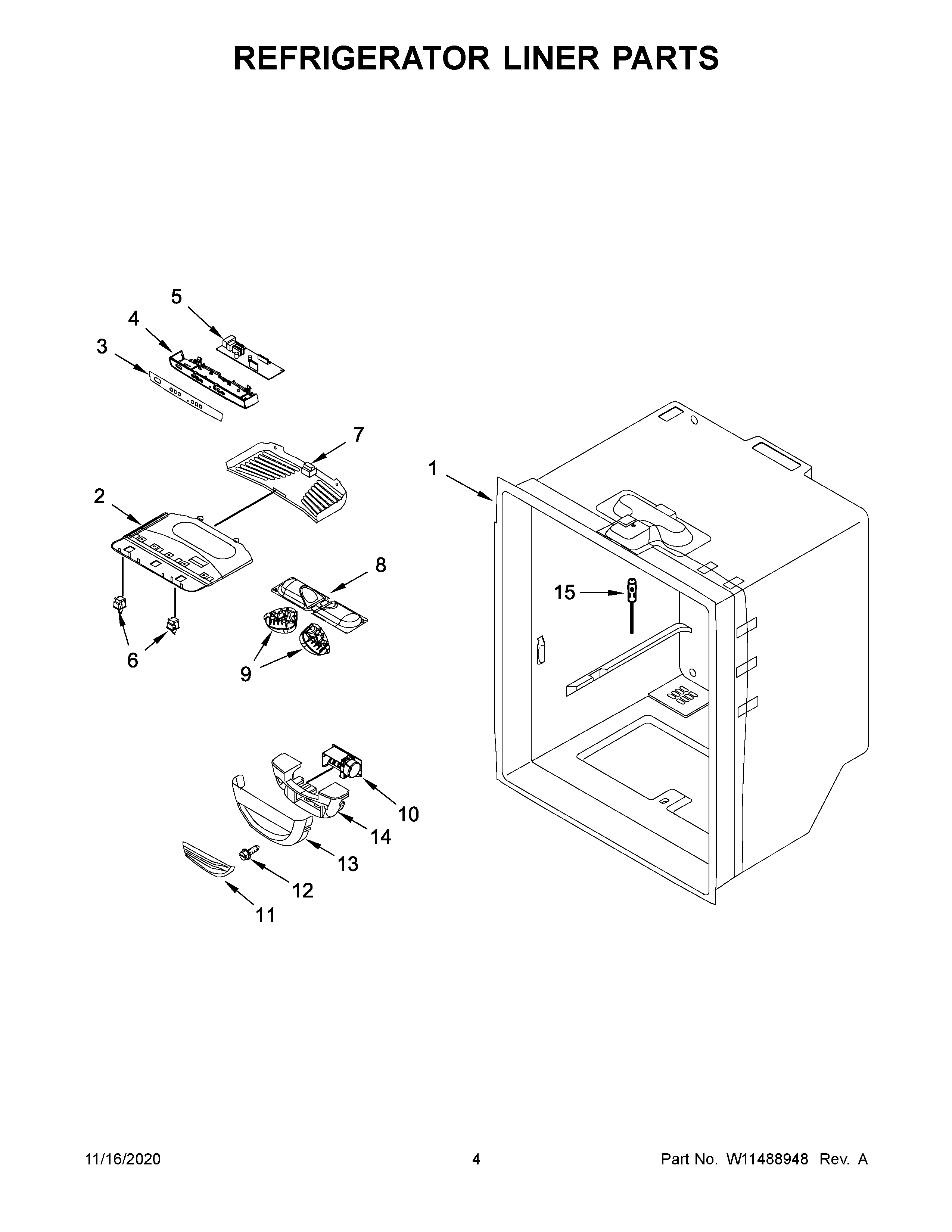 Whirlpool WRB329DFBW02 refrigerator liner parts diagram