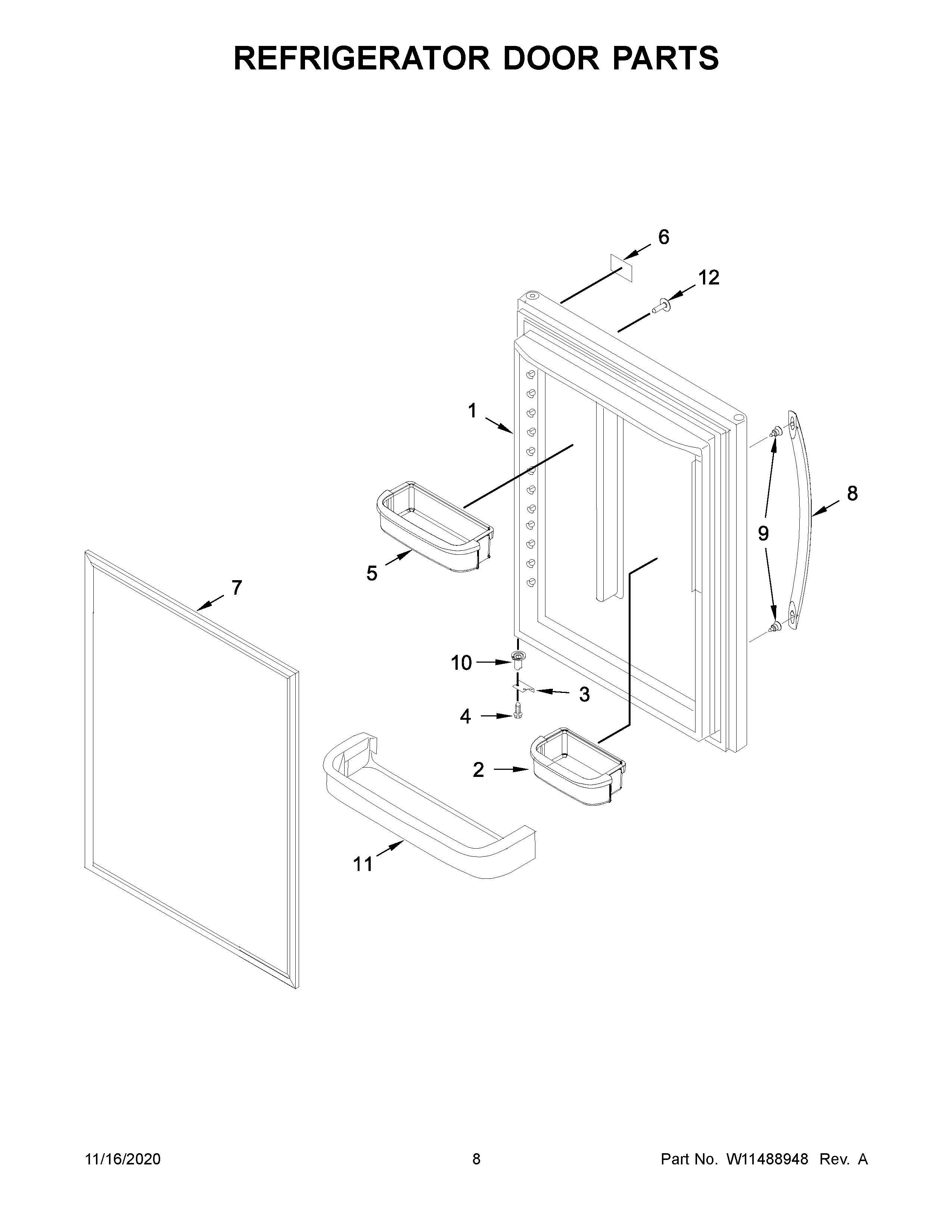 Whirlpool WRB329DFBW02 refrigerator door parts diagram