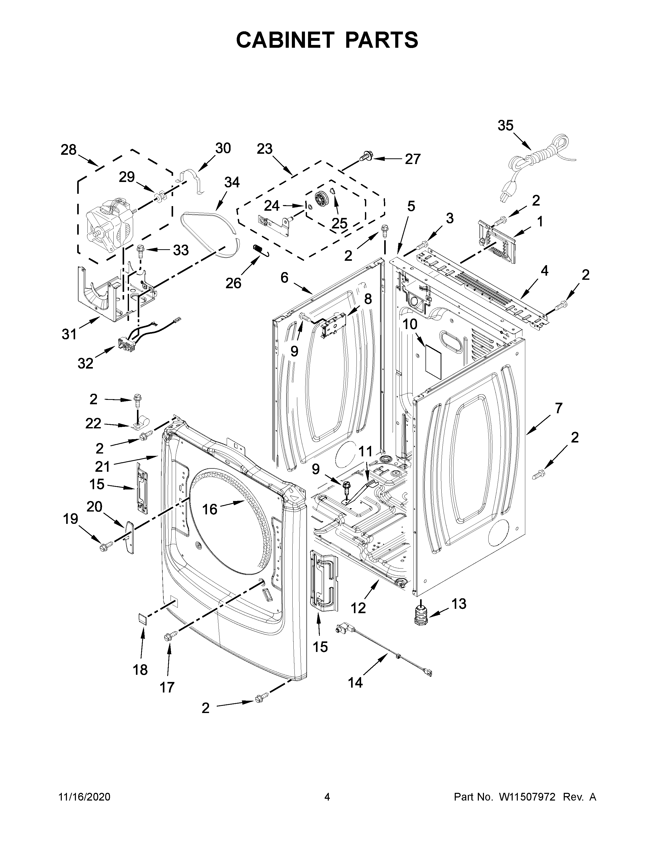 Whirlpool 8TWGD6622HW1 cabinet parts diagram