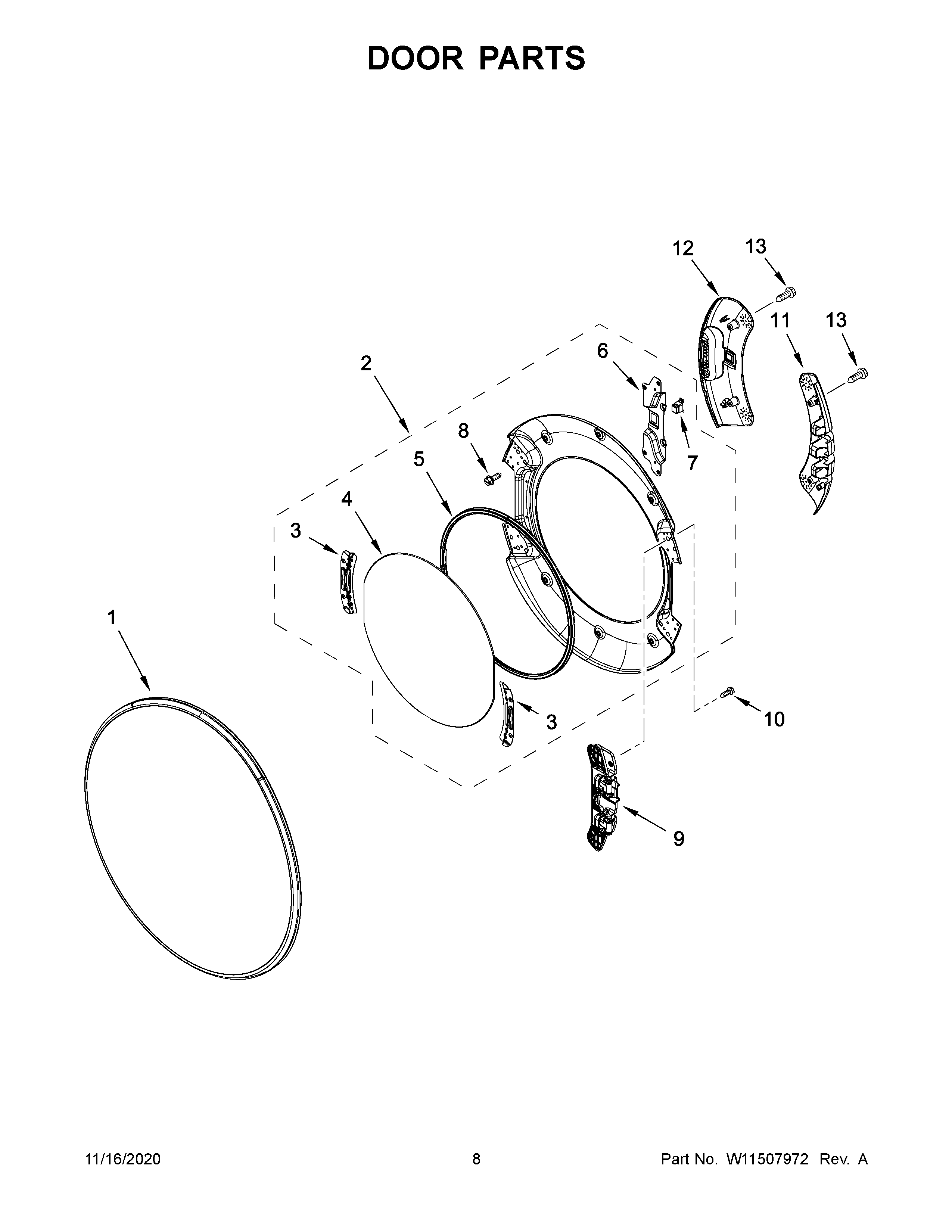 Whirlpool 8TWGD6622HW1 door parts diagram