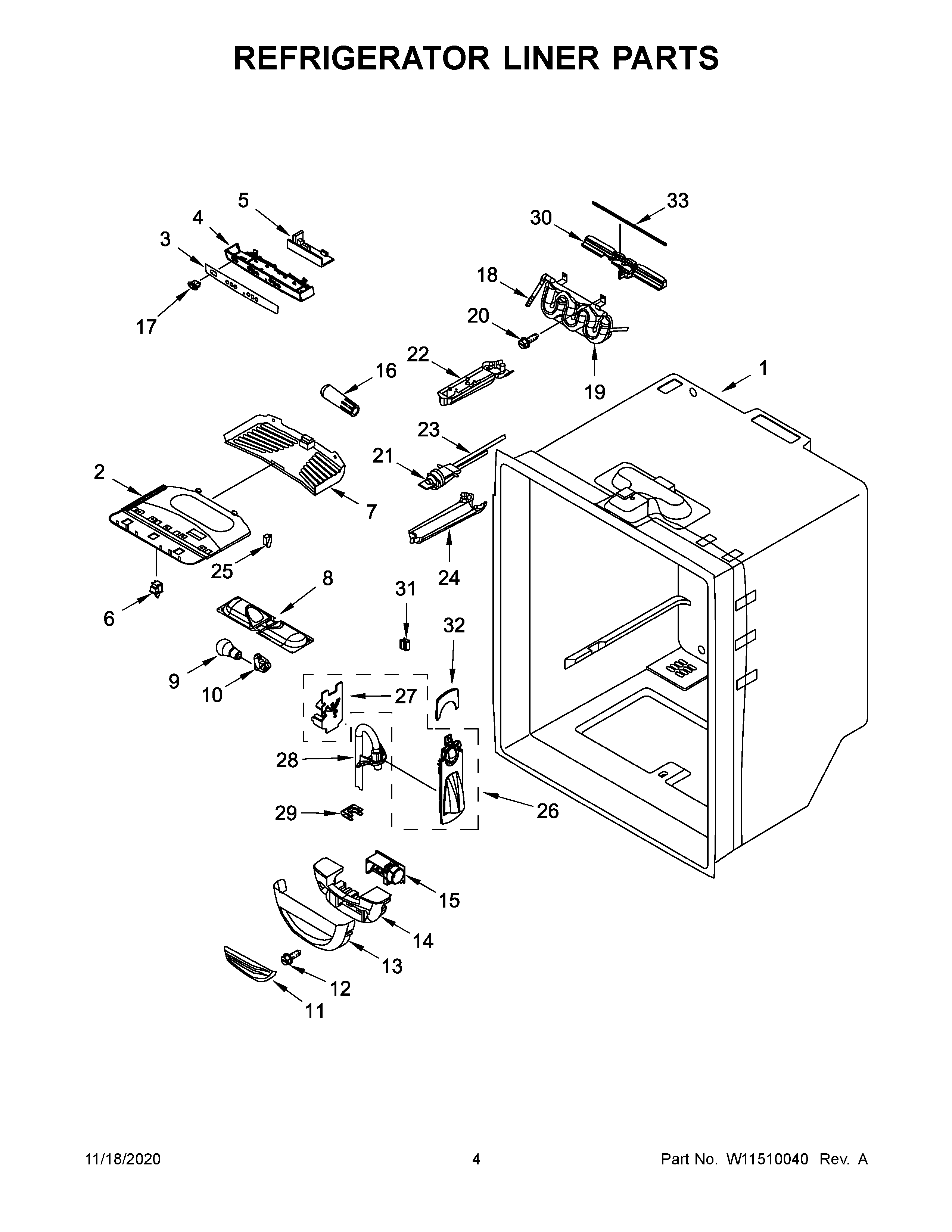 Whirlpool WRF535SWHB03 refrigerator liner parts diagram
