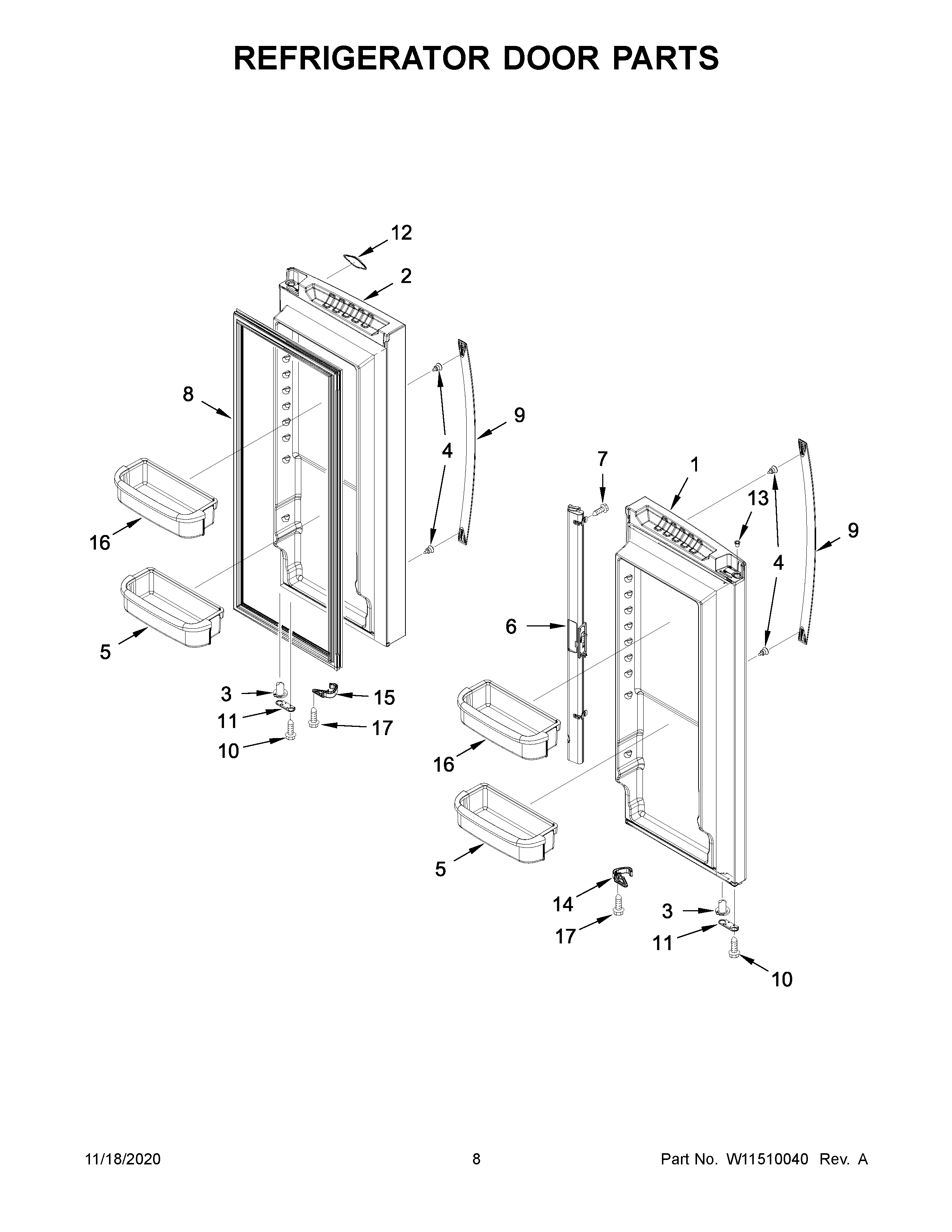 Whirlpool WRF535SWHB03 refrigerator door parts diagram