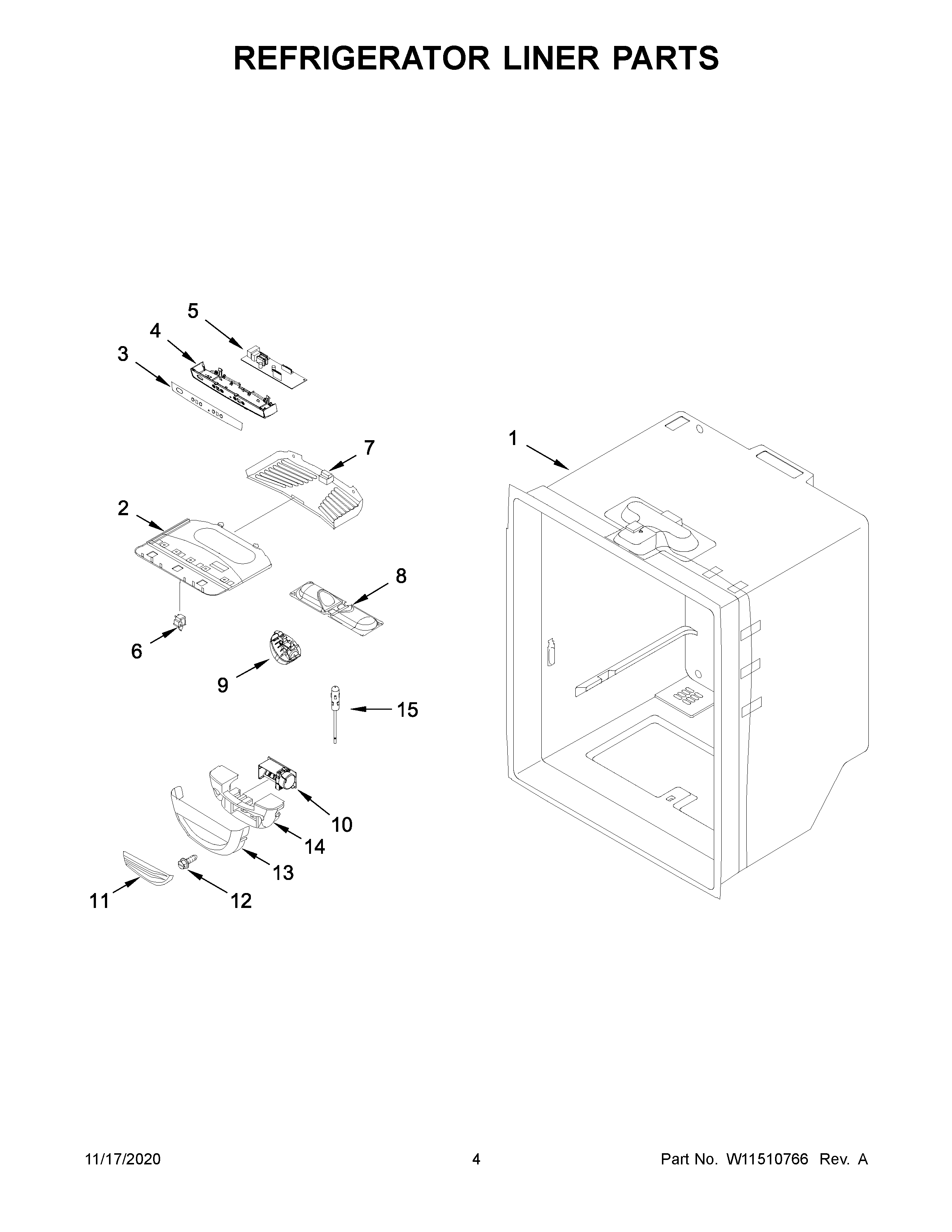 Whirlpool WRB322DMHV02 refrigerator liner parts diagram