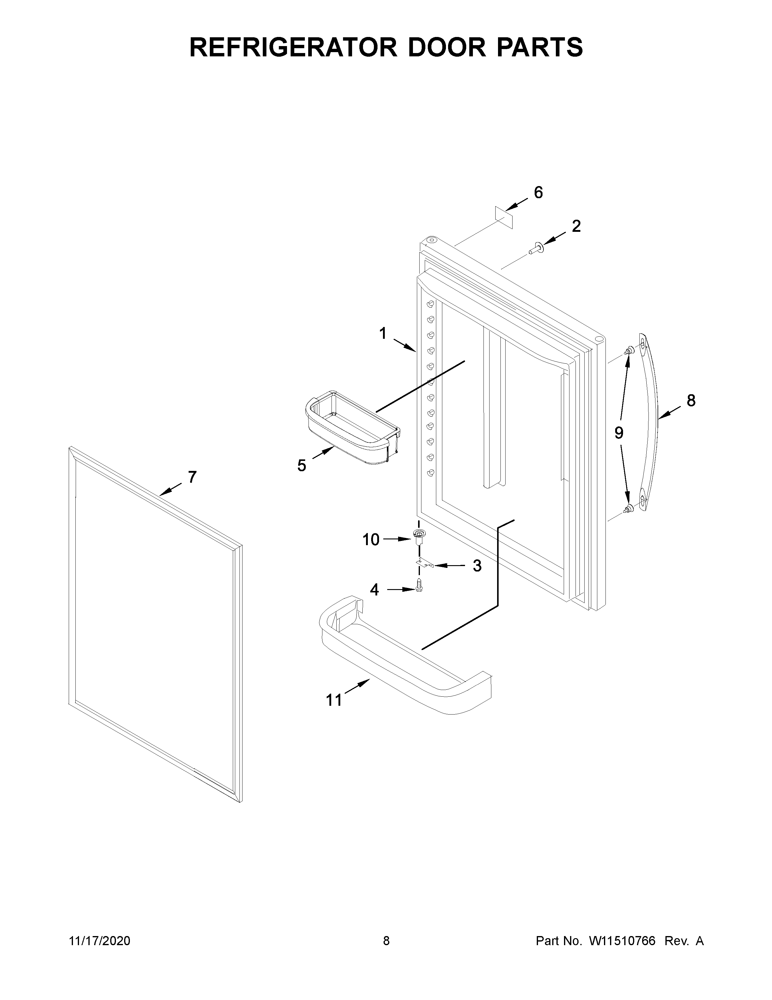Whirlpool WRB322DMHV02 refrigerator door parts diagram