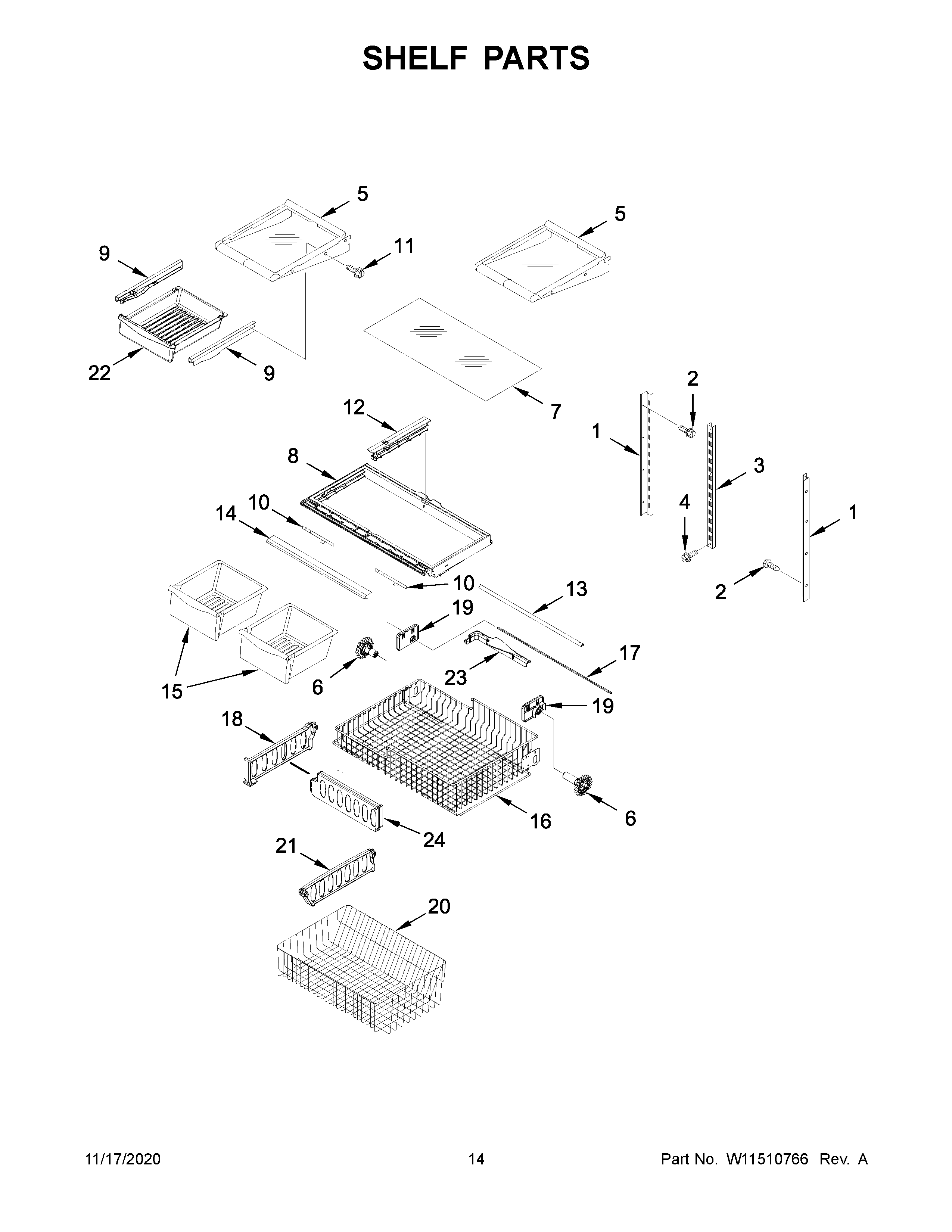 Whirlpool WRB322DMHV02 shelf parts diagram