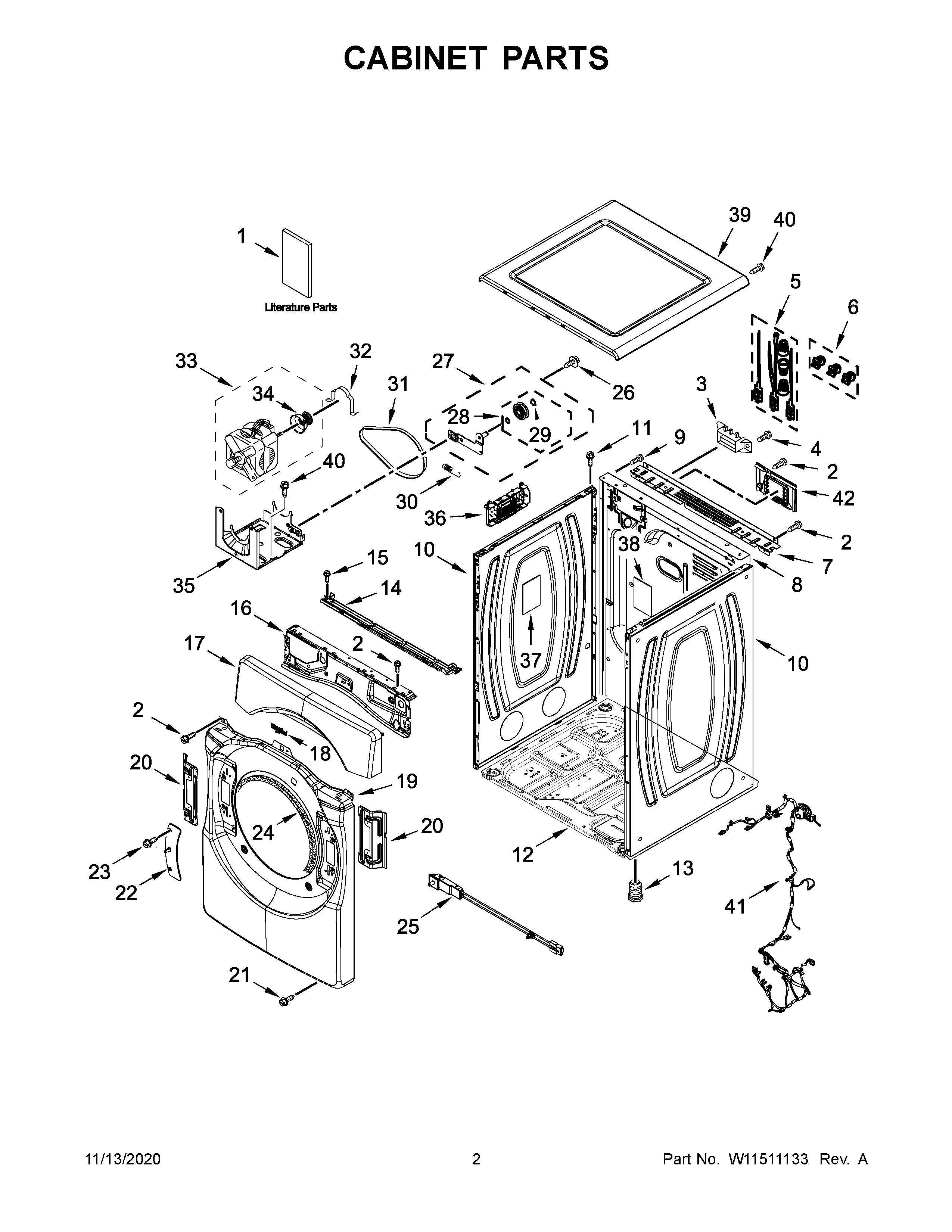 Whirlpool WED9620HC2 cabinet parts diagram