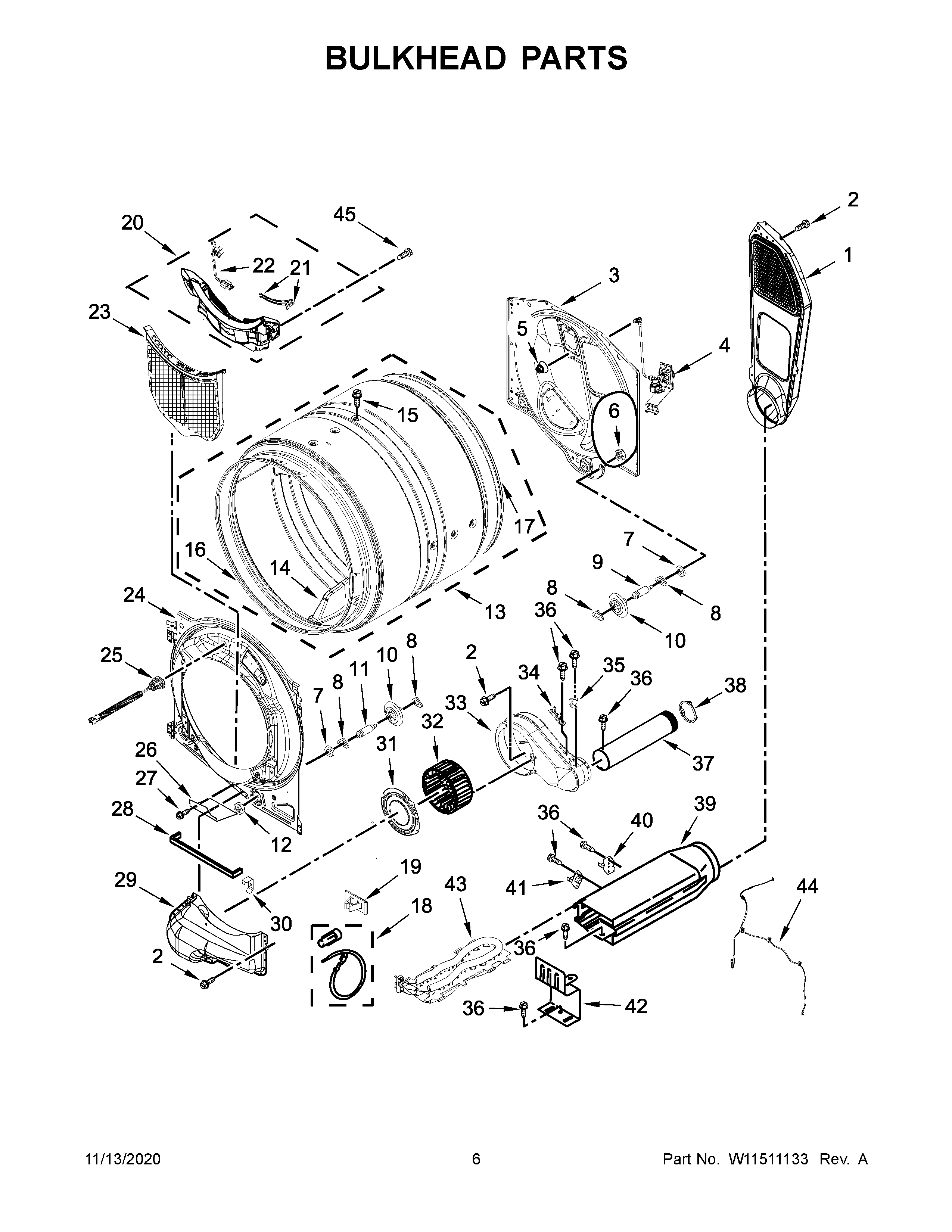 Whirlpool WED9620HC2 bulkhead parts diagram