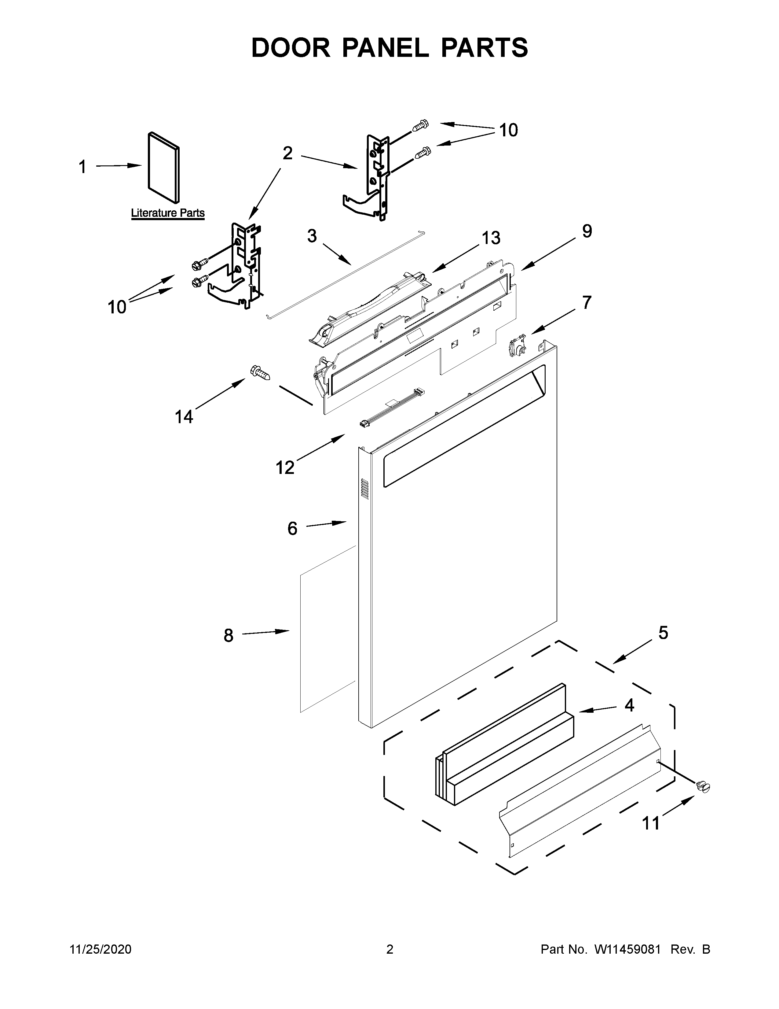 KitchenAid KDFE104HBS1 door panel parts diagram