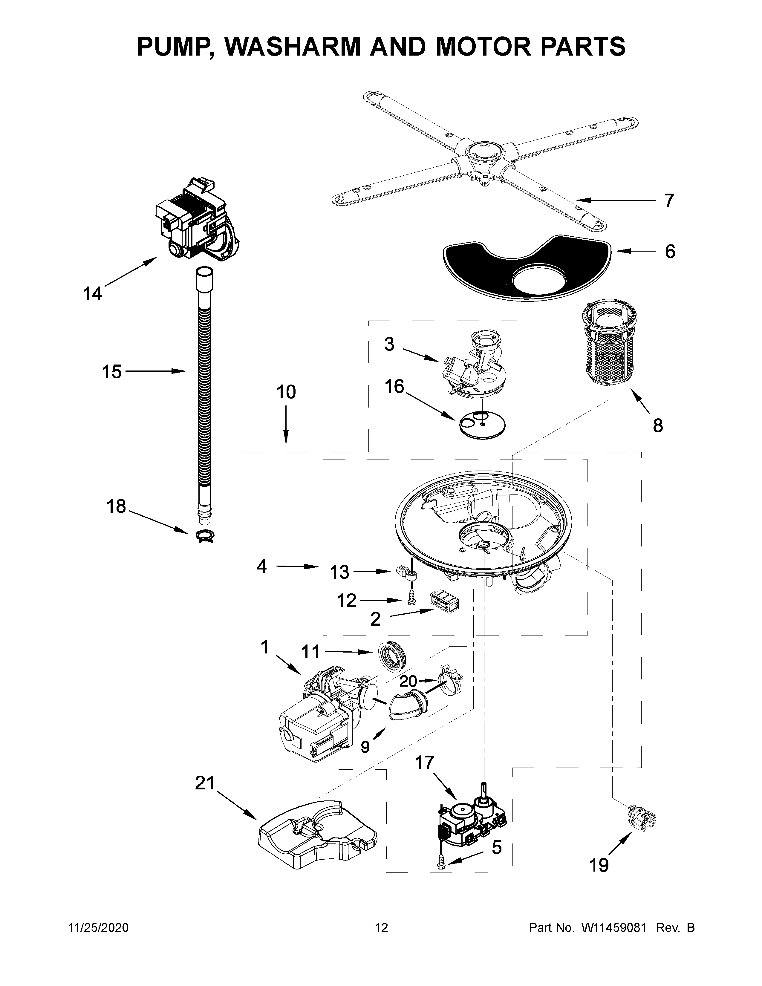 KitchenAid KDFE104HBS1 pump, washarm and motor parts diagram