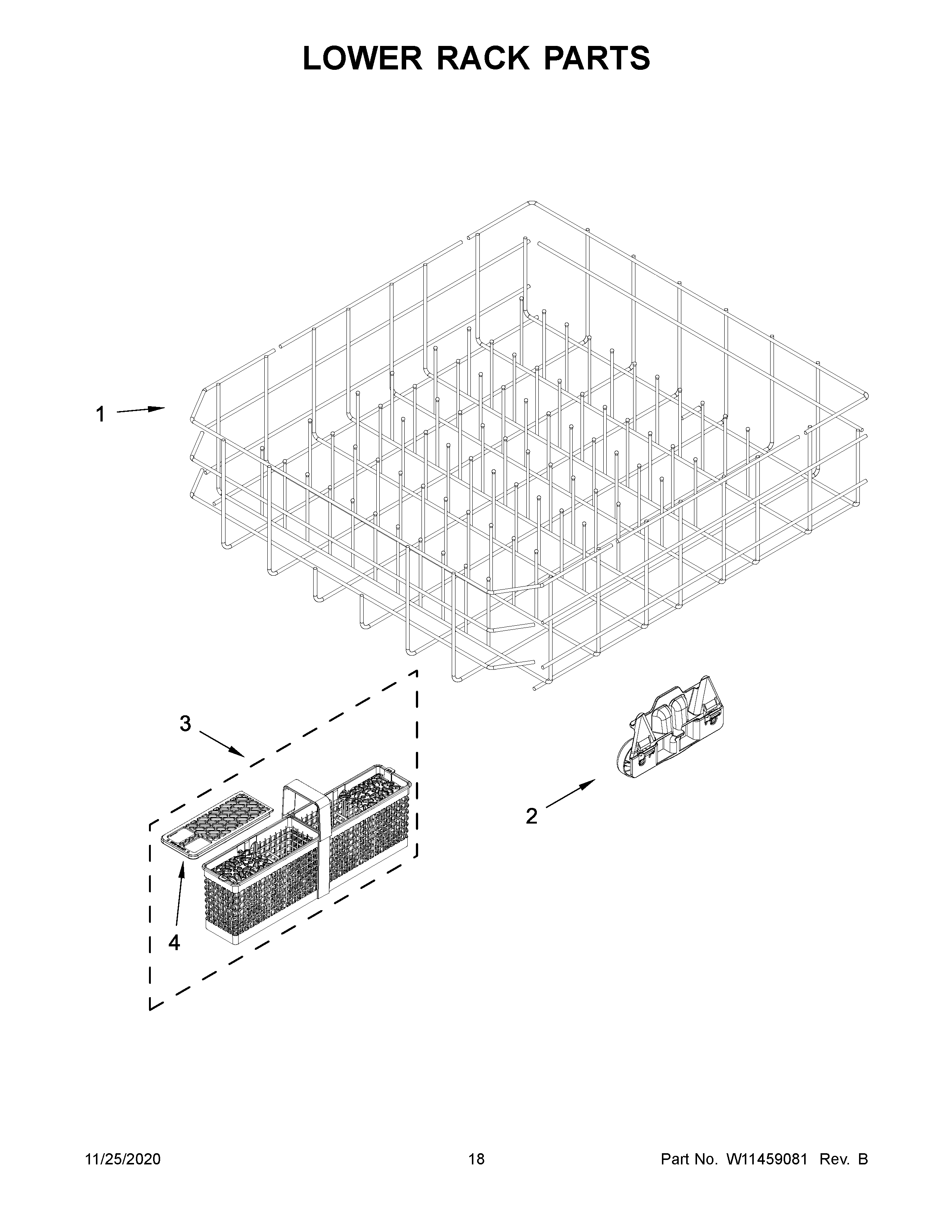KitchenAid KDFE104HBS1 lower rack parts diagram