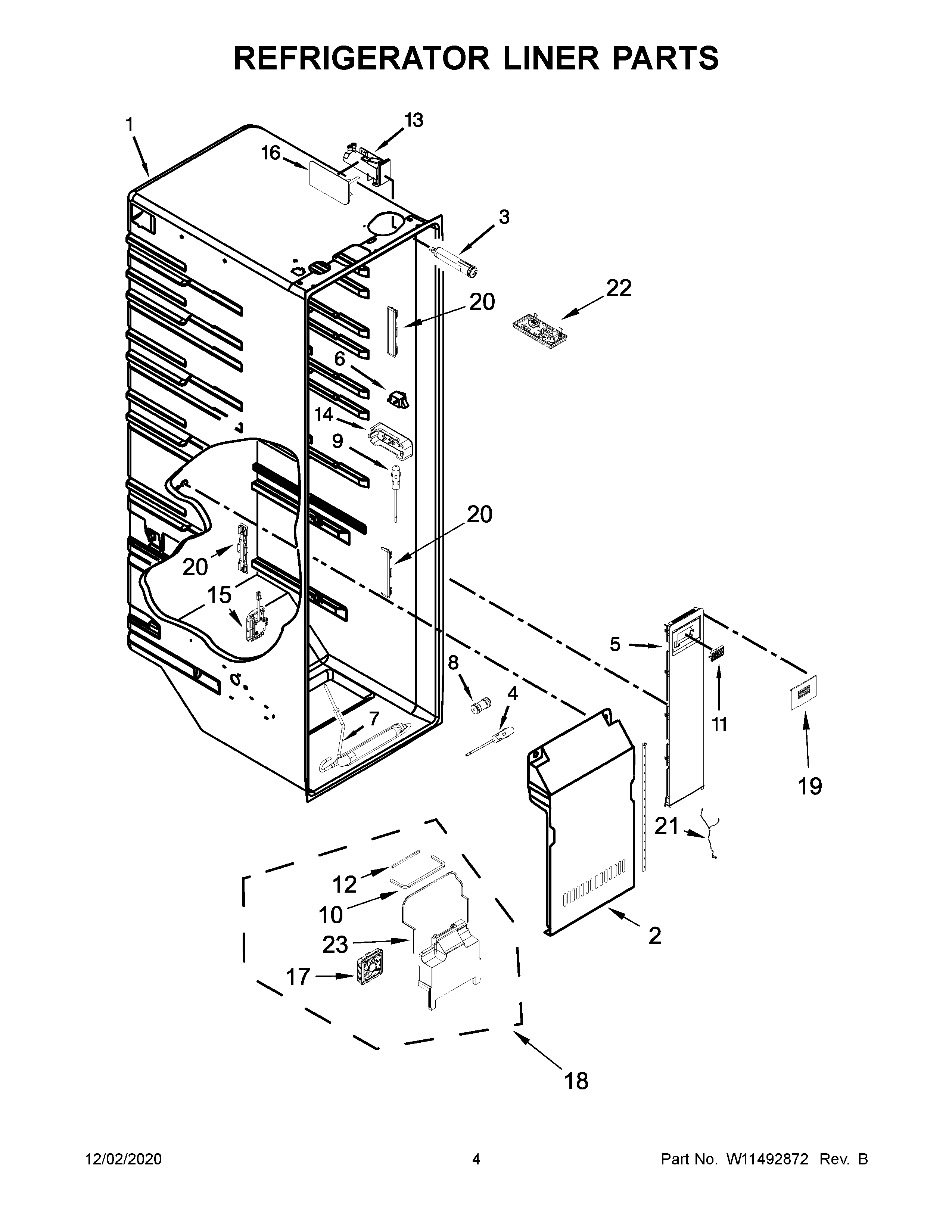 KitchenAid KRSC703HBS01 refrigerator liner parts diagram